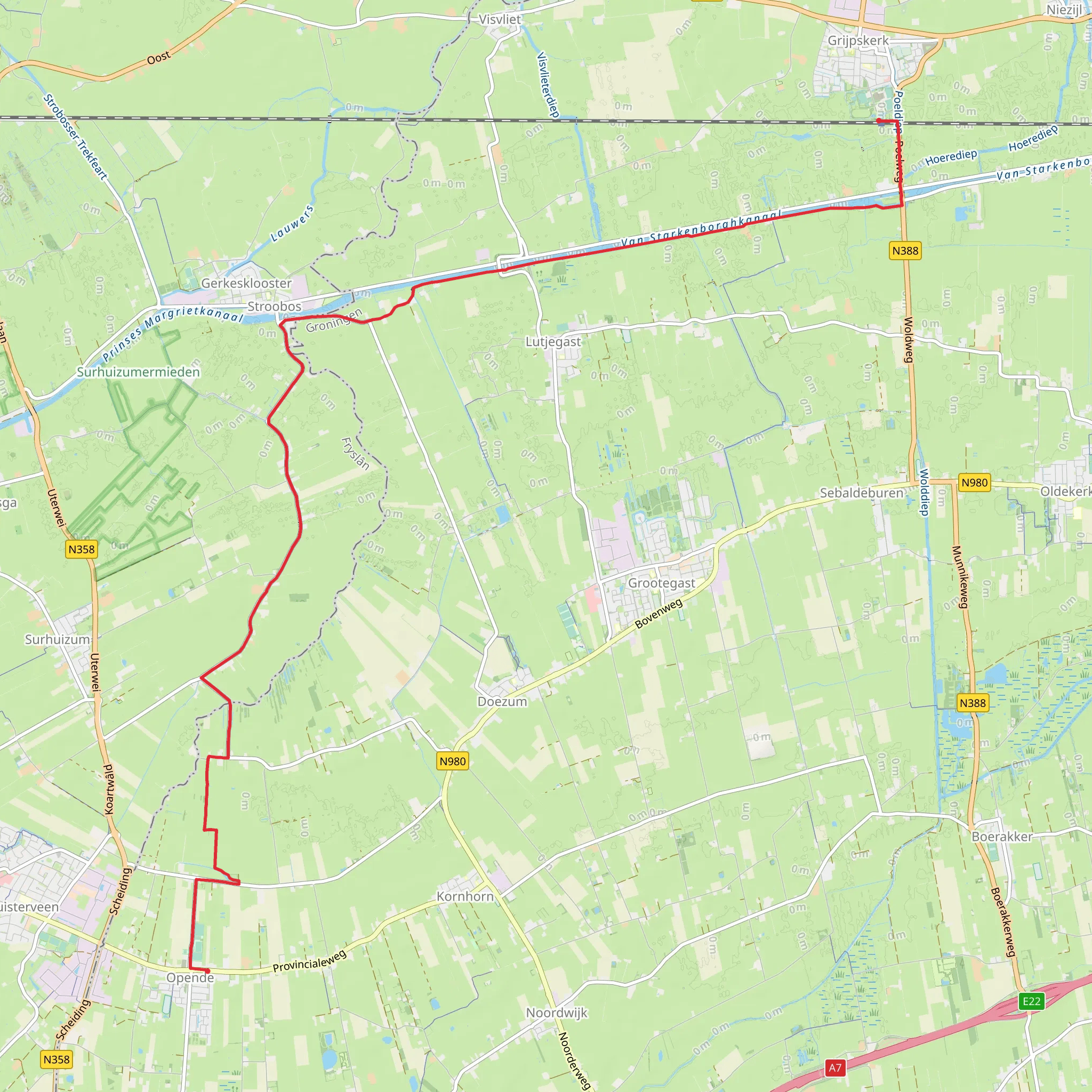 Opendo to Grijskerk via t Honderd mobile static map
