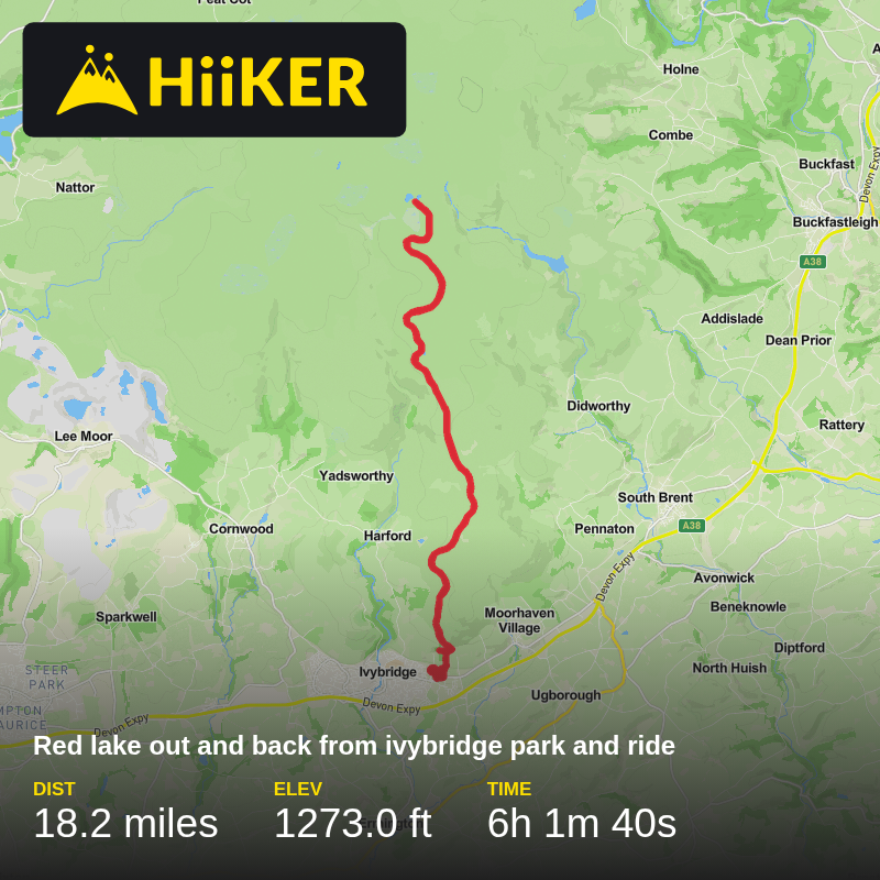A map preview of the recording Red lake out and back from ivybridge park and ride .