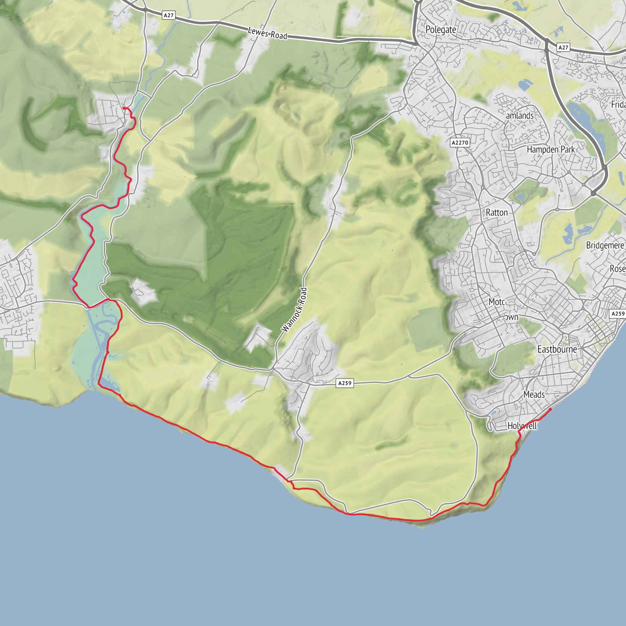Alfriston Seven Sisters to Eastbourne mobile static map