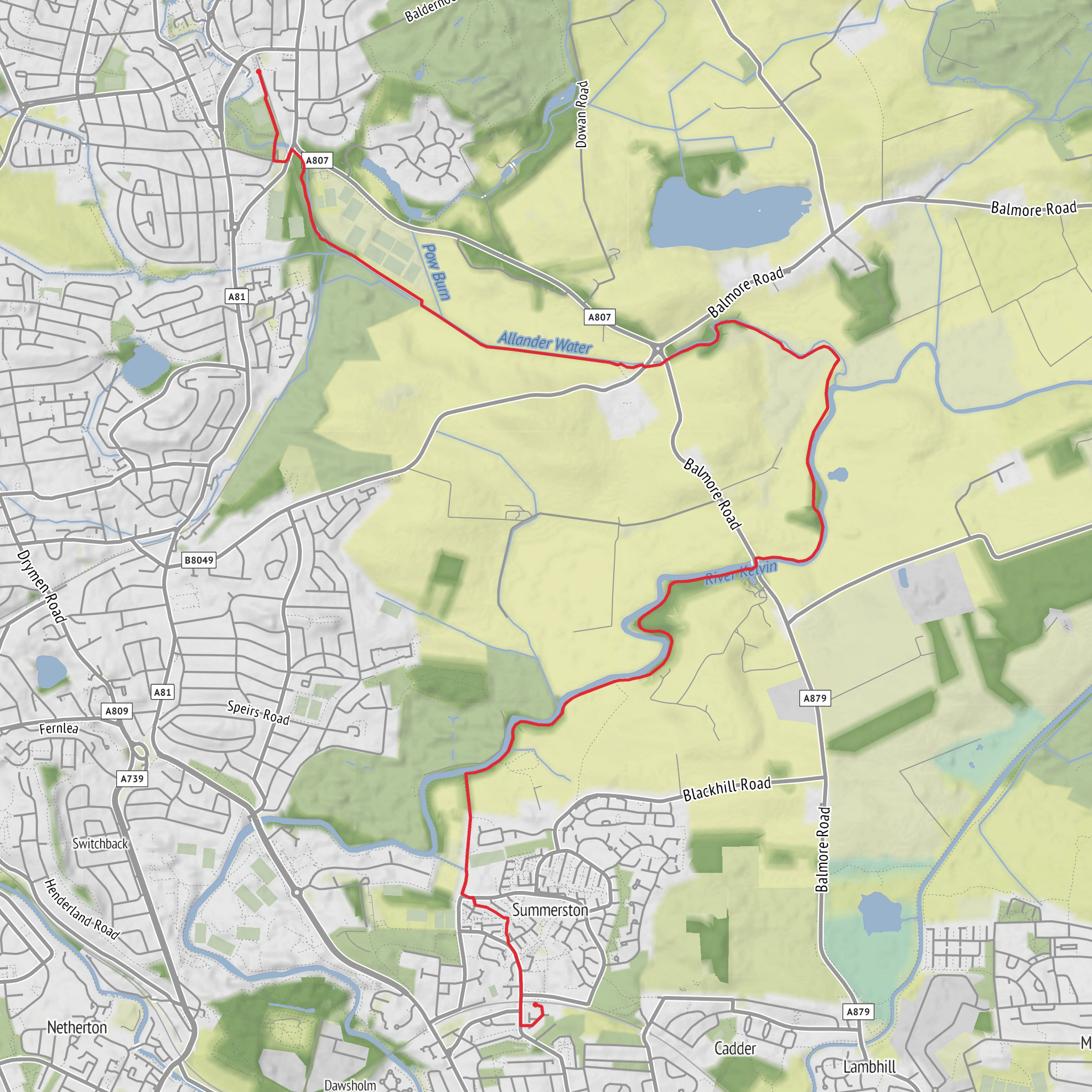 Milngavie to summerston via kelvin river mobile static map