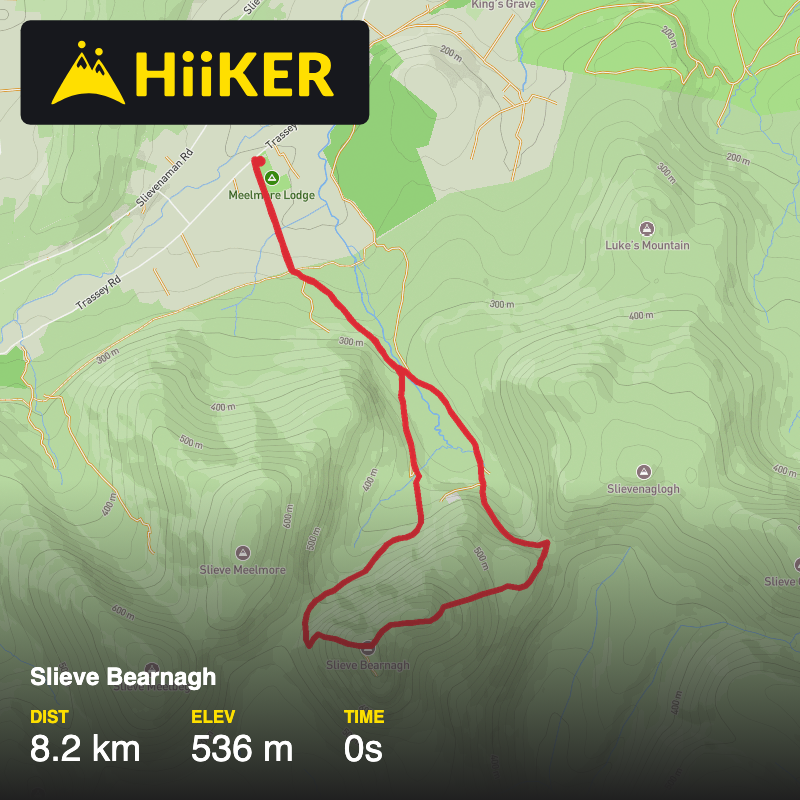 A map preview of the recording Slieve Bearnagh.