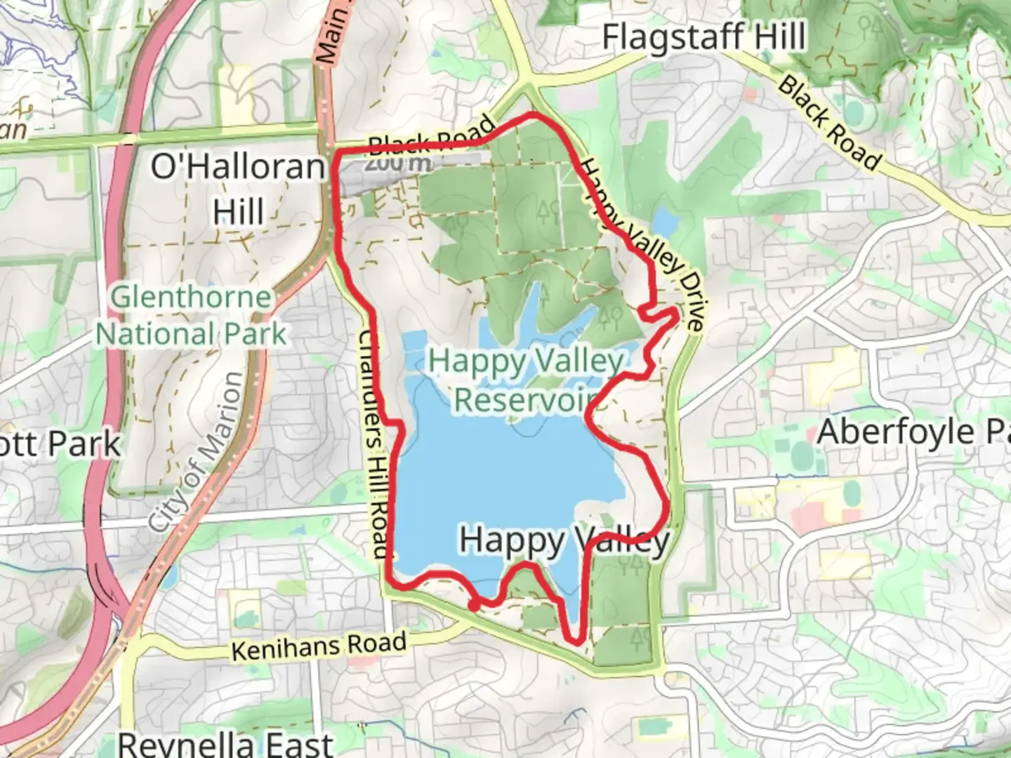 An image depicting the trail Shoreline Loop - Happy Valley Reservoir and its surrounding area.