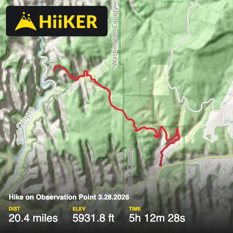 A map preview of the recording Hike on Observation Point 3.28.2026.