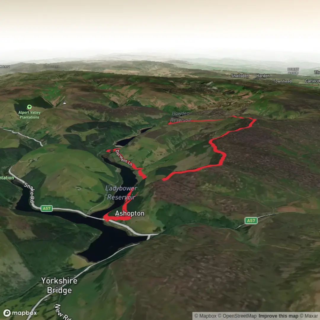 An image depicting the trail Derwent Reservoir, Back Tor, White Tor, Wginstone Lee Tor and Ladybower Loop and its surrounding area.