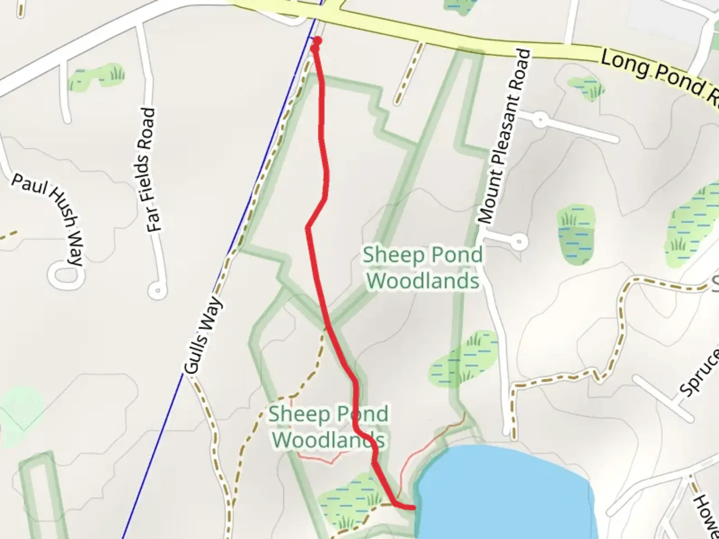 An image depicting the trail Sheep Pond via The Cape Cod Way and its surrounding area.