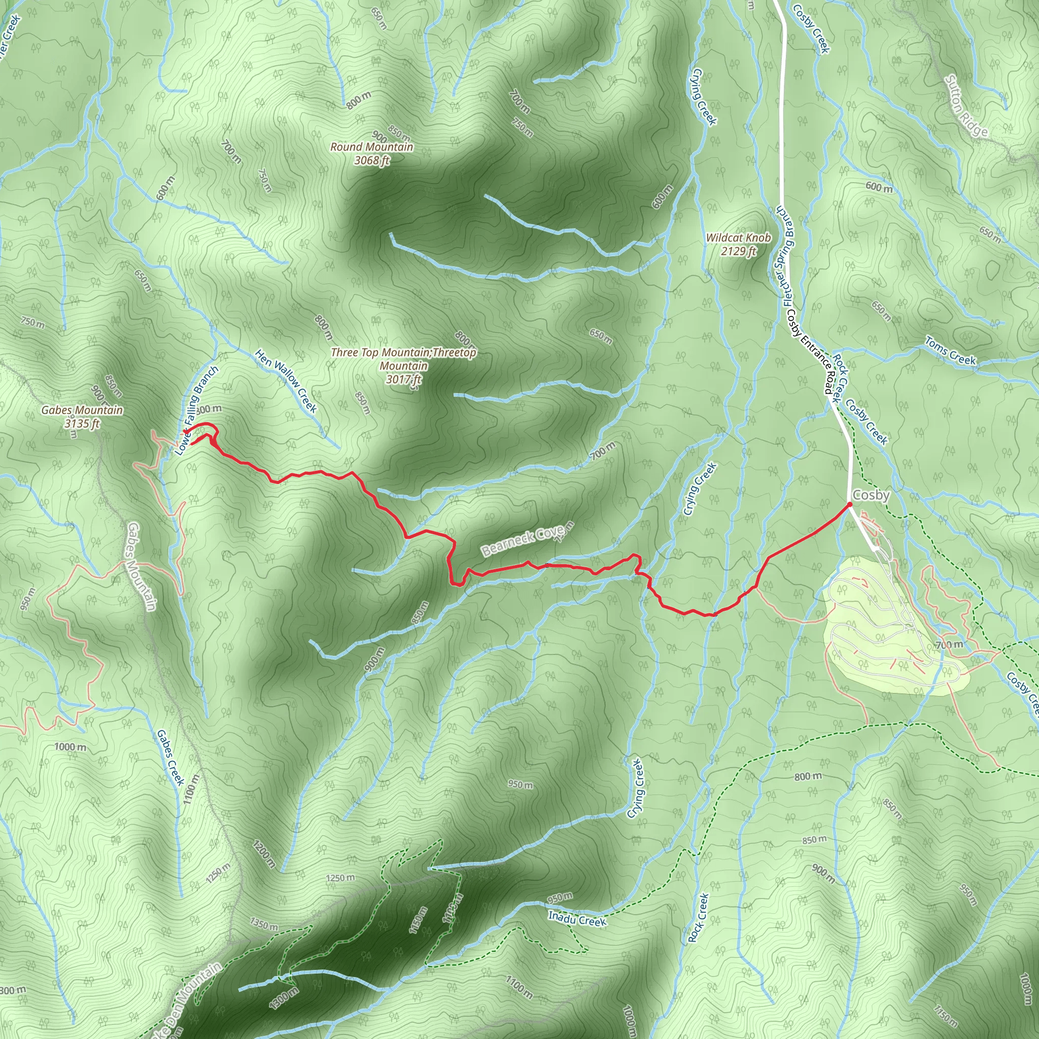 Bearneck Gap and Lower Falling Branch via Gabes Mountain Trail mobile static map
