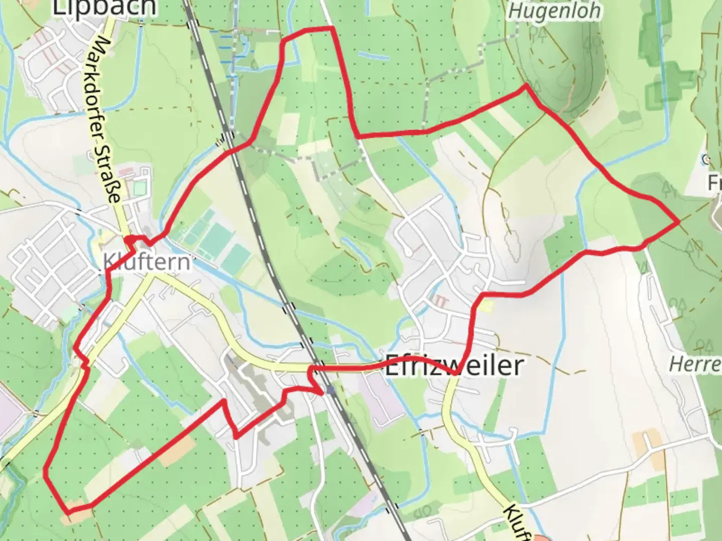 An image depicting the trail Orts Rundweg Kluftern-Suedrunde and its surrounding area.