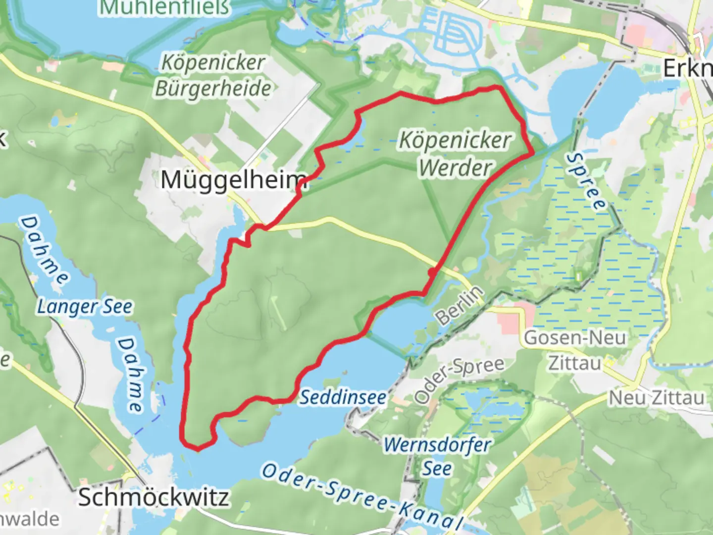 An image depicting the trail Kopenicker Werder Loop and its surrounding area.