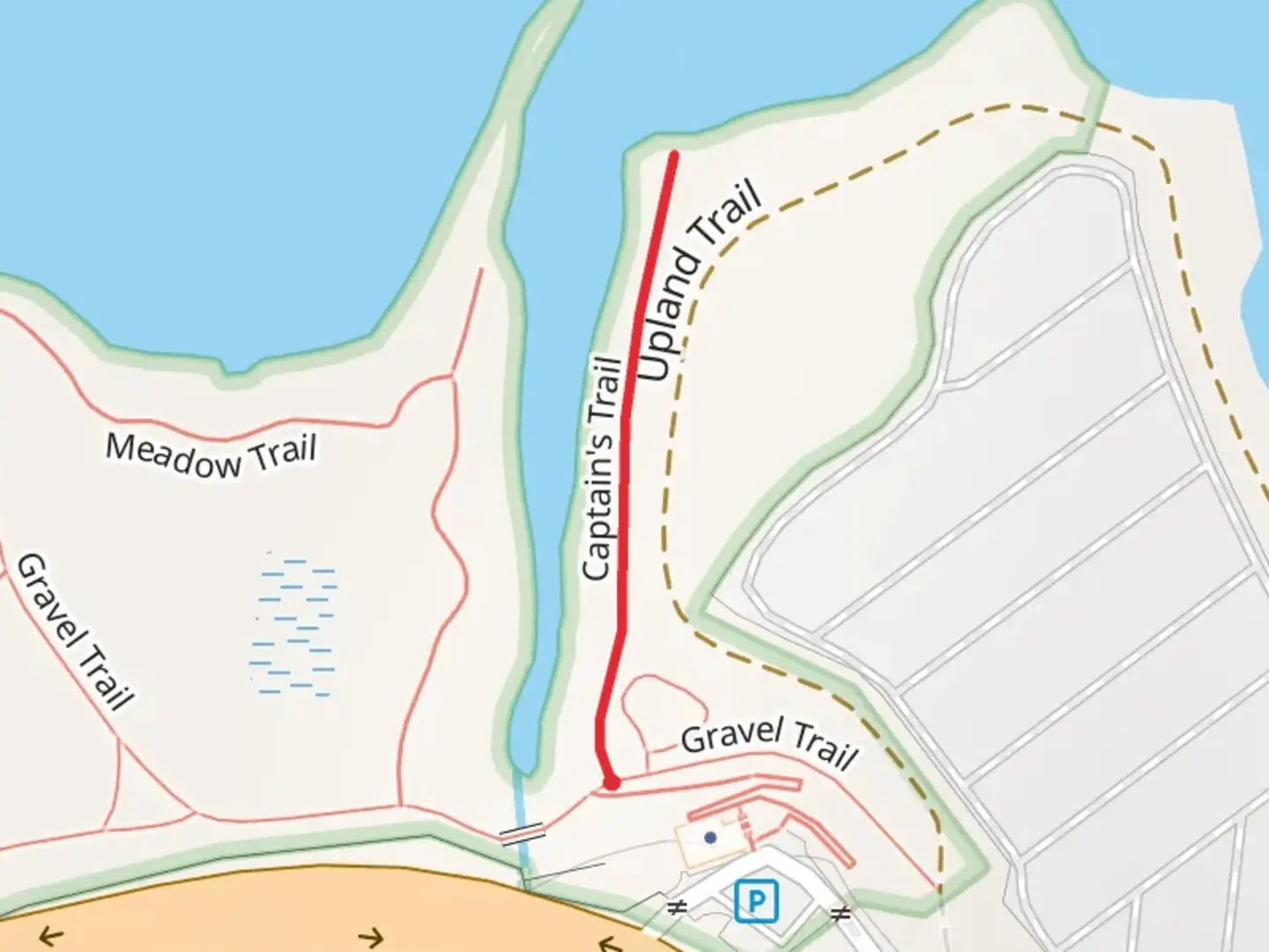 An image depicting the trail Captain's Trail and its surrounding area.