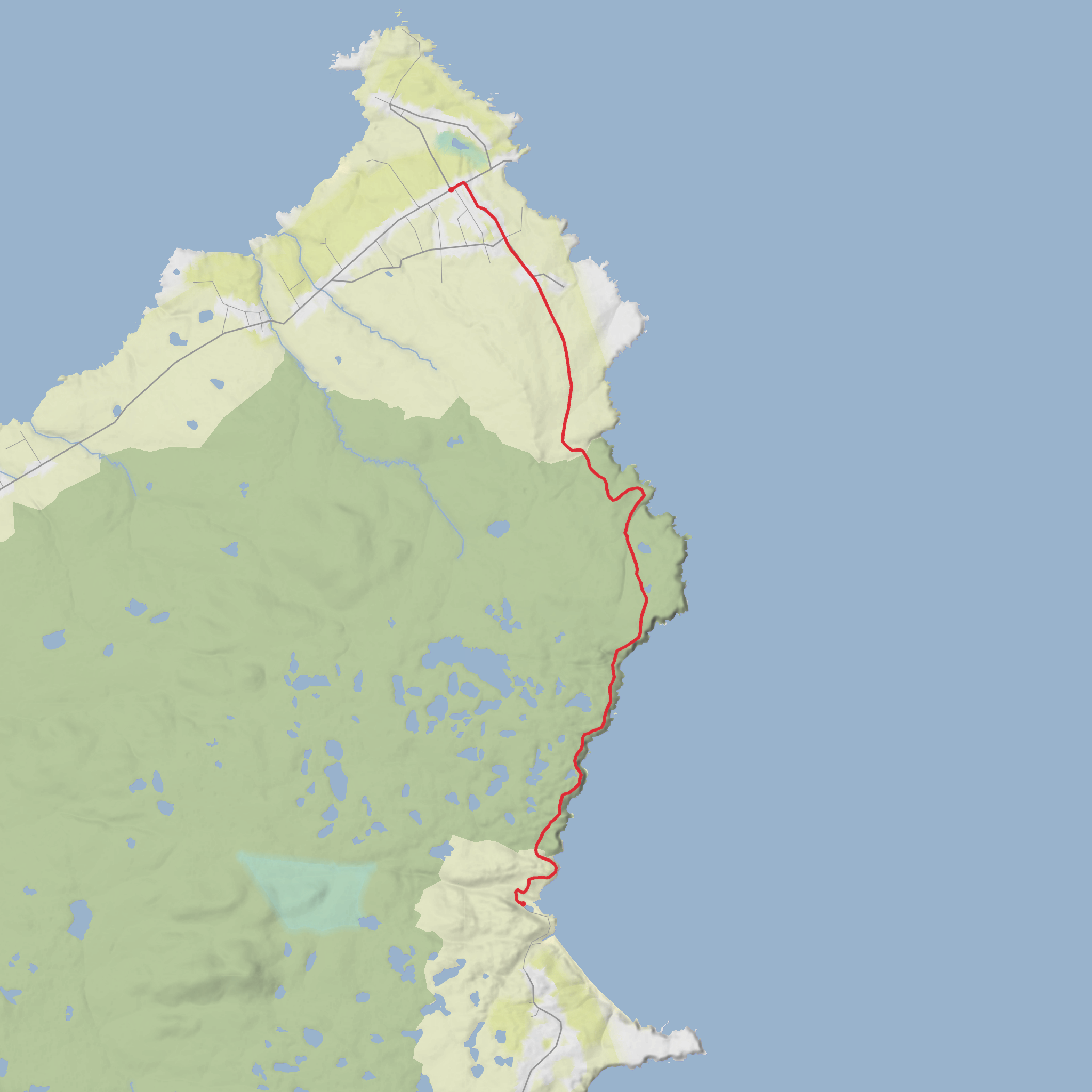 Tolstadh to Port Nis heritage walk via Bun Abhainn na Cloich and Loch Bacabhat Ard mobile static map