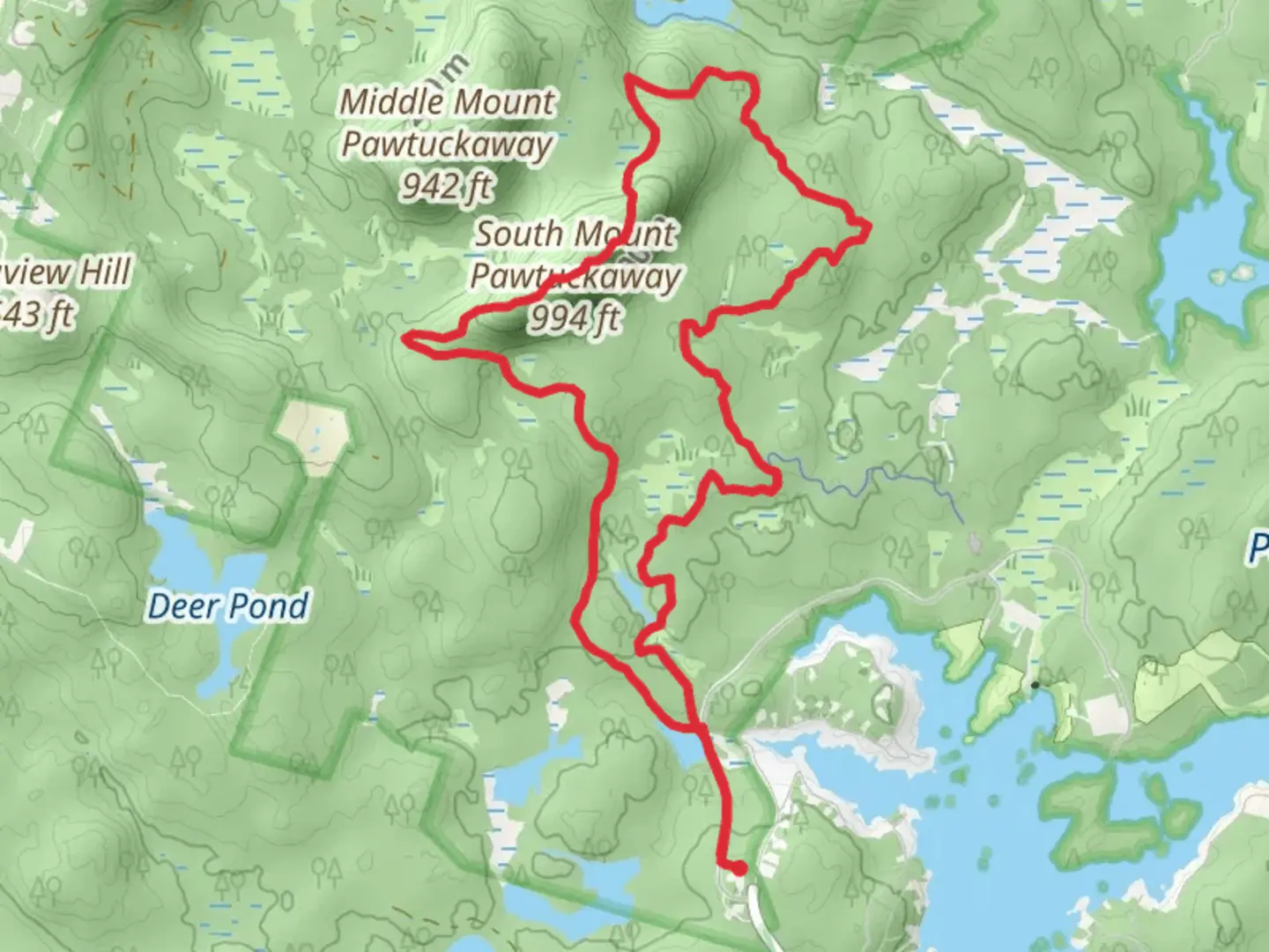 An image depicting the trail South Mount Pawtuckaway Loop and its surrounding area.