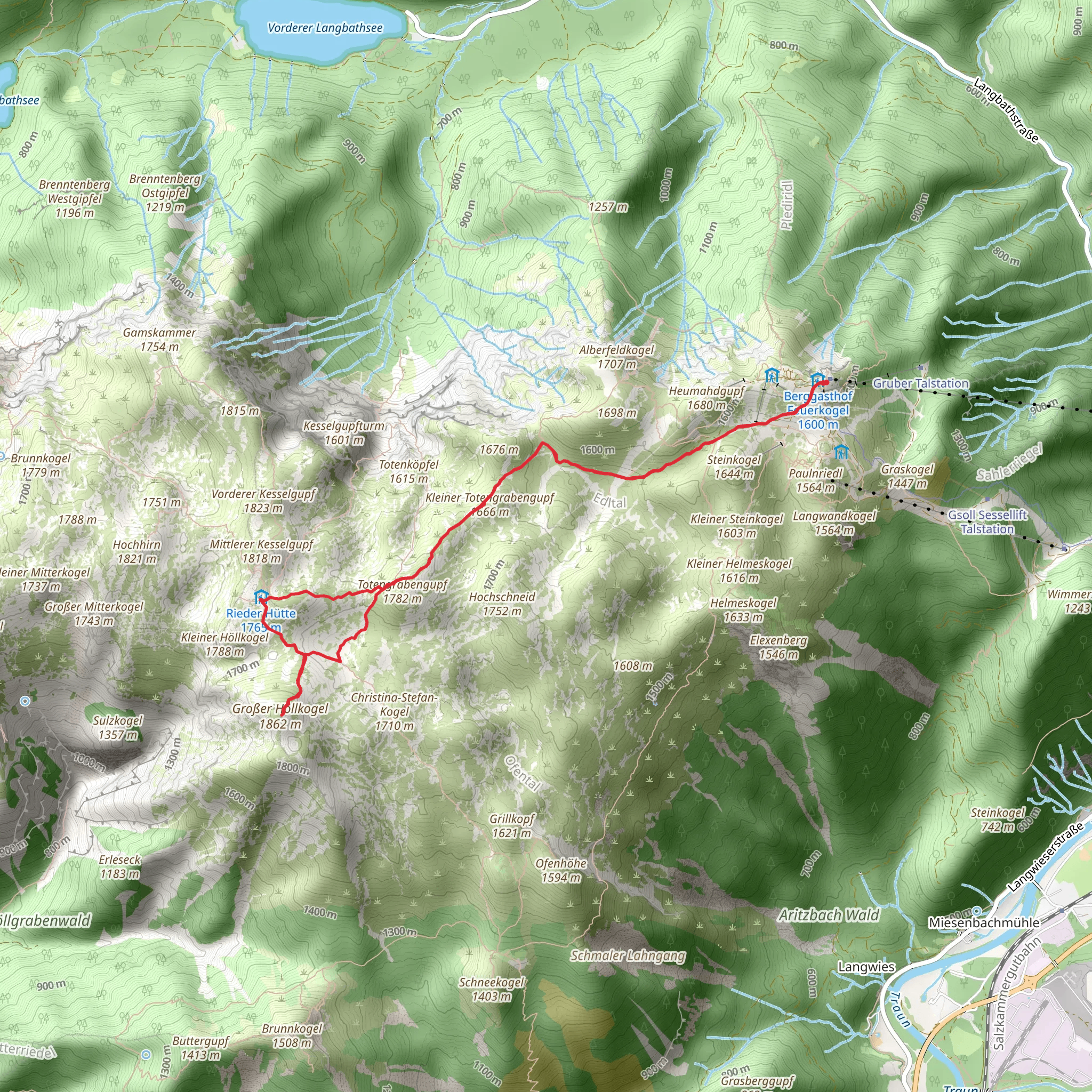 Rieder Hütte - Big Höllkogel up on Höllengebirge at Ebensee mobile static map