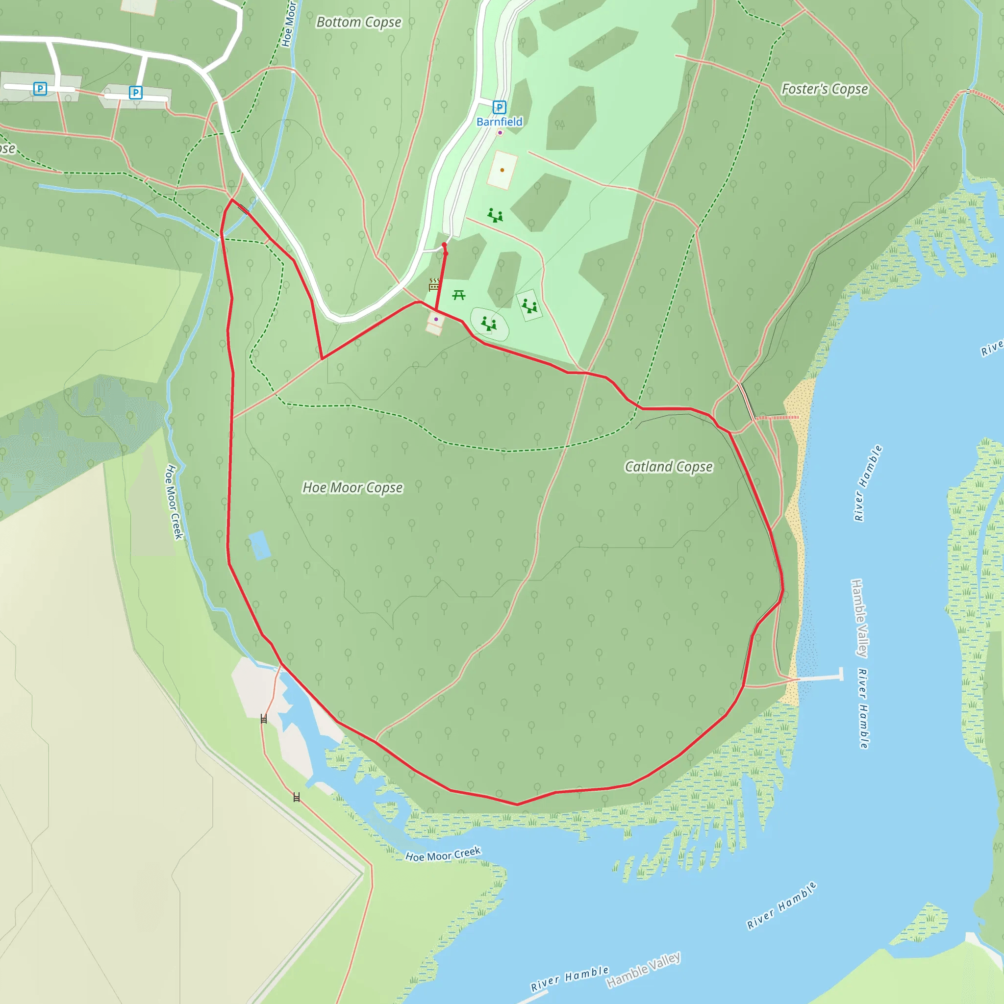 Hoe Moor Copse and Catland Copse Loop mobile static map