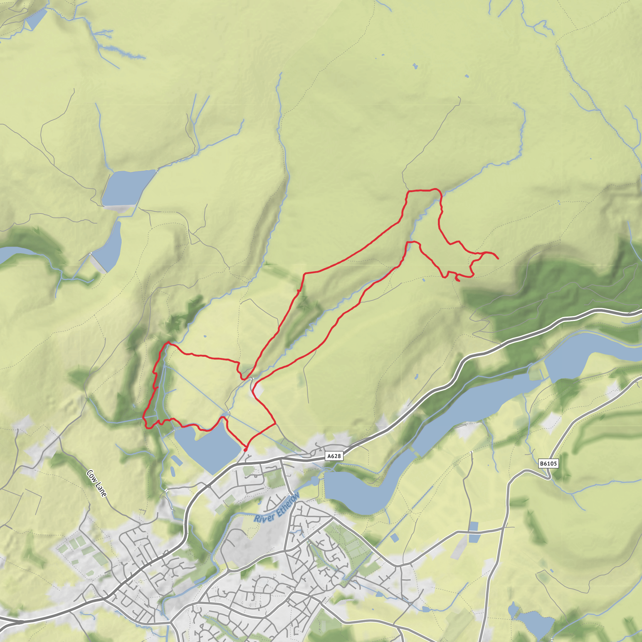 Tintwistle 7 waterfalls and Tintwistle Knarr and 3 plane Crash Sites mobile static map