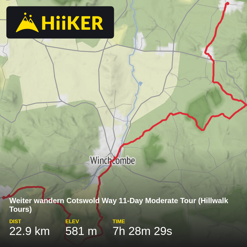 A map preview of the recording Weiter wandern Cotswold Way 11-Day Moderate Tour (Hillwalk Tours).