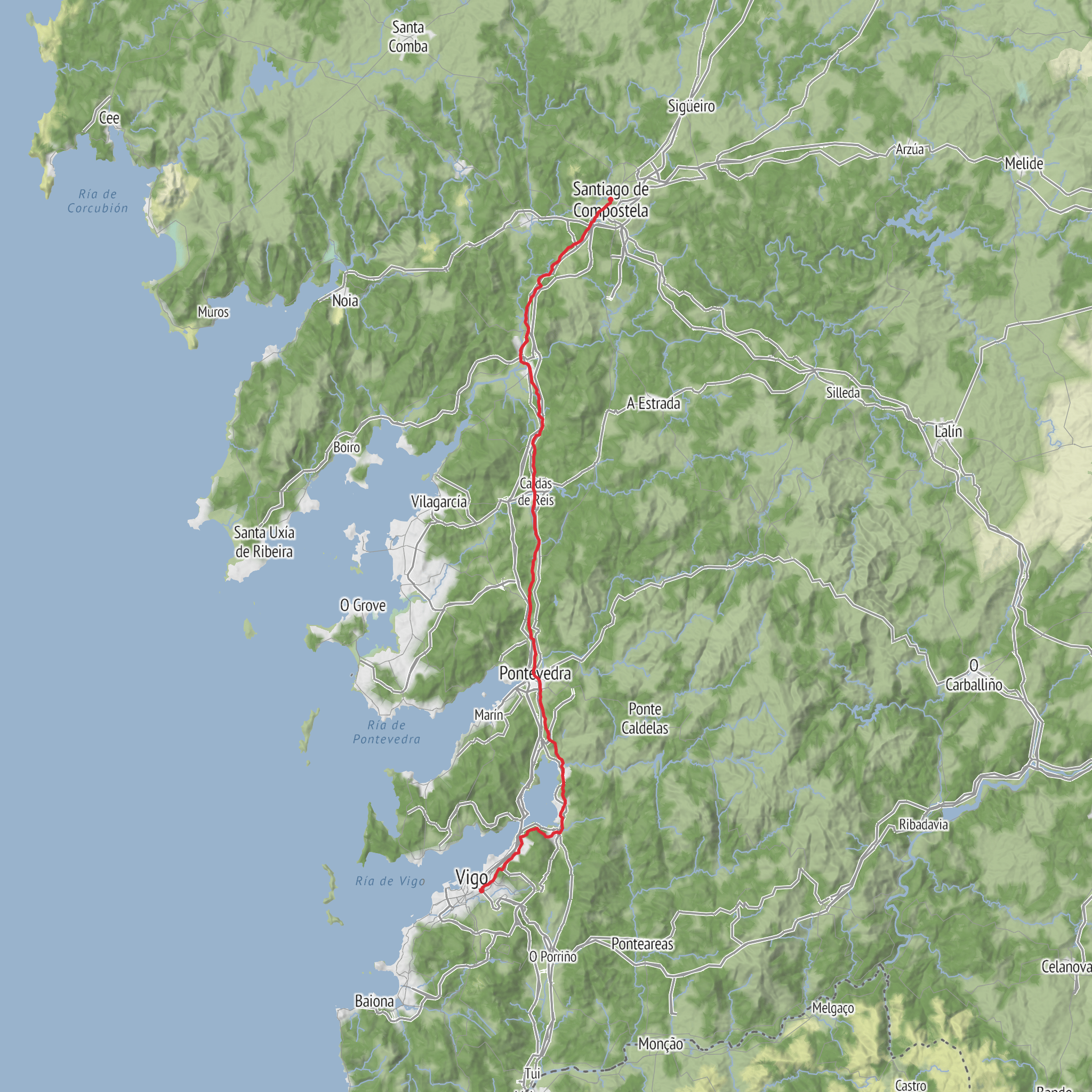 Camino de Santiago - Vigo to Santiago de Compostela mobile static map