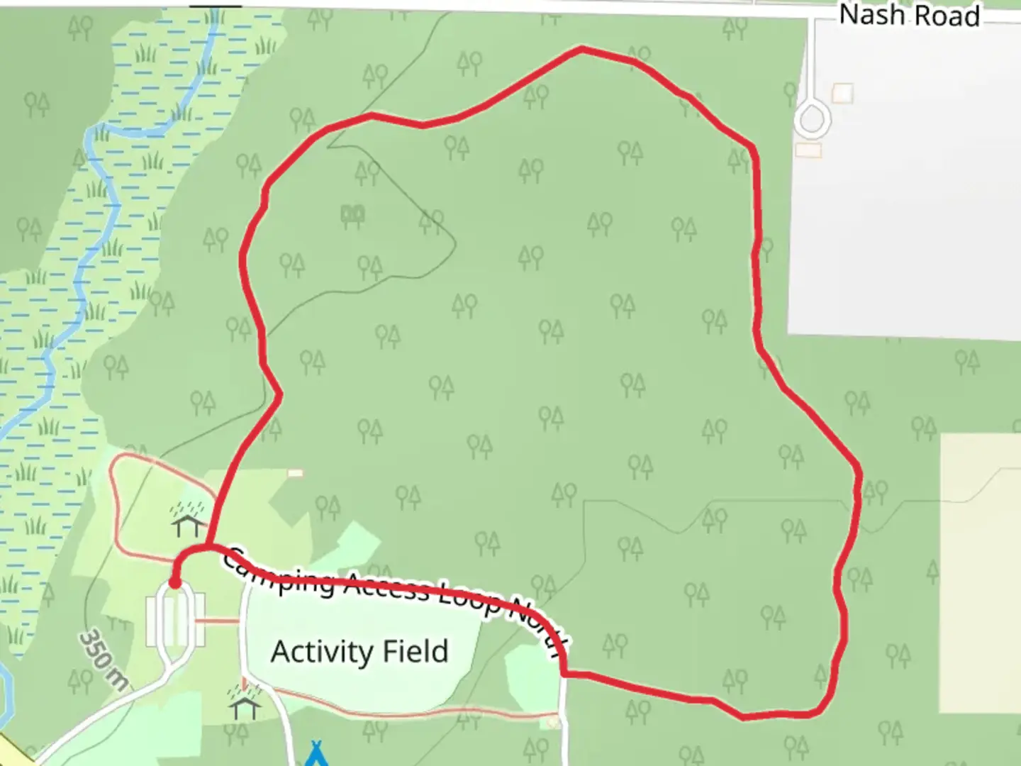 An image depicting the trail Chickagami Park Loop and its surrounding area.