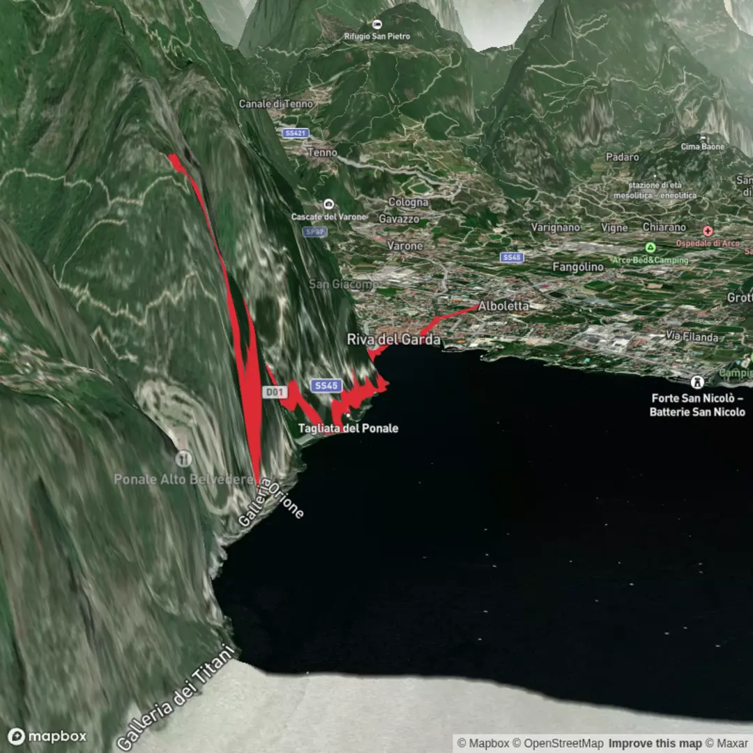 An image depicting the trail Riva Del Garda Ponale Route and its surrounding area.