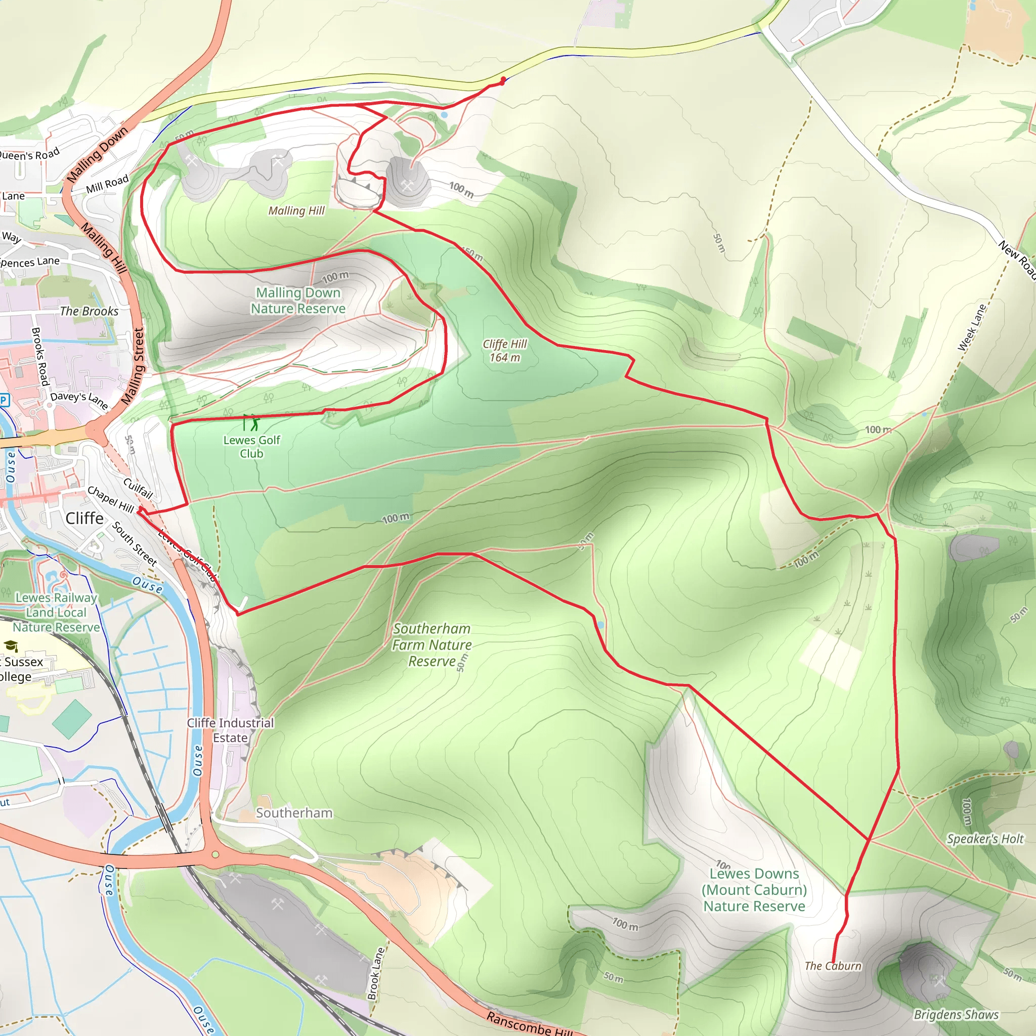 Mount Caburn, Oxteddle Bottom and Malling Down Nature Reserve Loop mobile static map