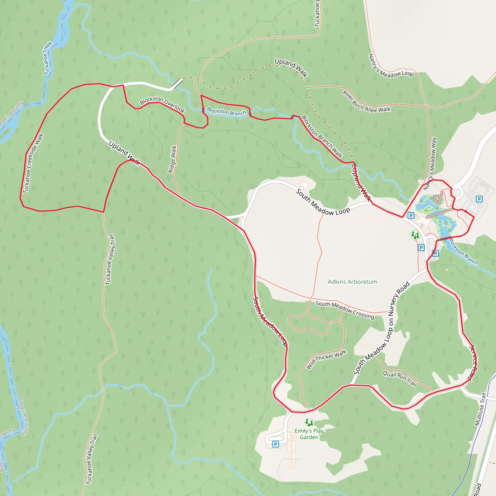 Service Road, Tuckahoe Creekside Walk and Blockston Branch Walk Loop mobile static map