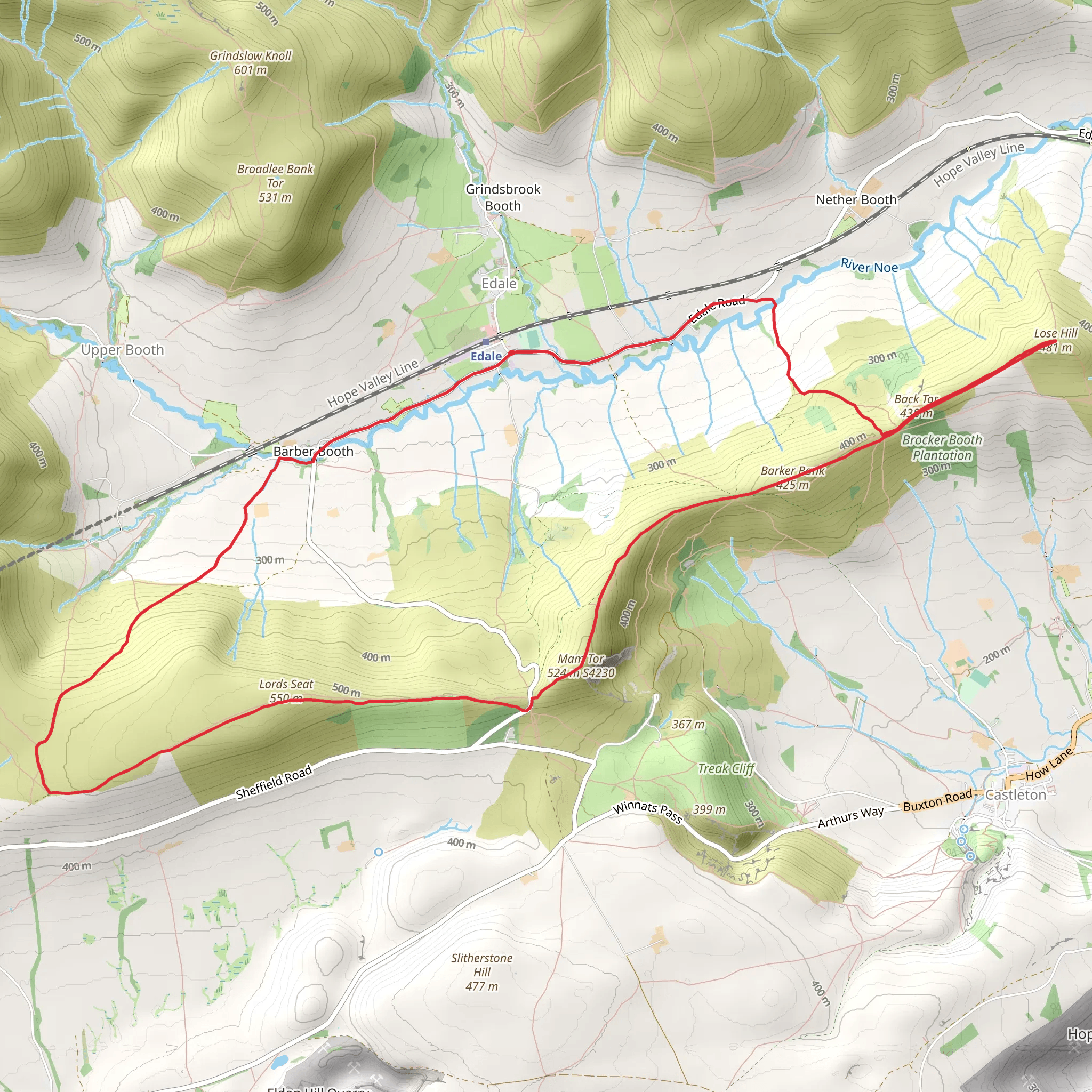 The Great Ridge from Edale mobile static map