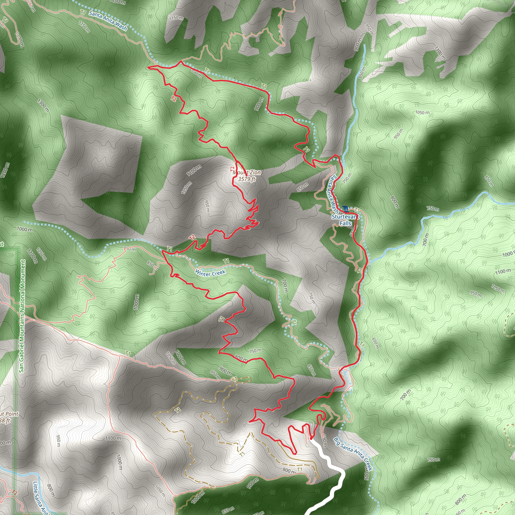 Gabrielino, Mount Zion and Upper Winter Creek Loop Trail mobile static map