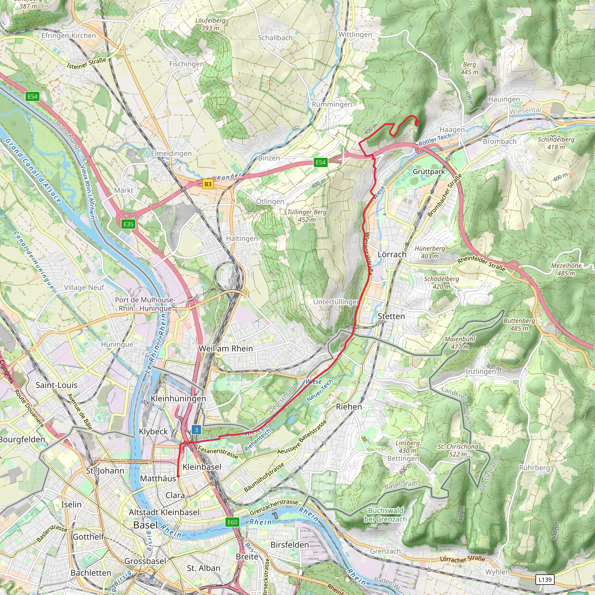 Bergfried Burg Rötteln to Rosental via Wiese mobile static map