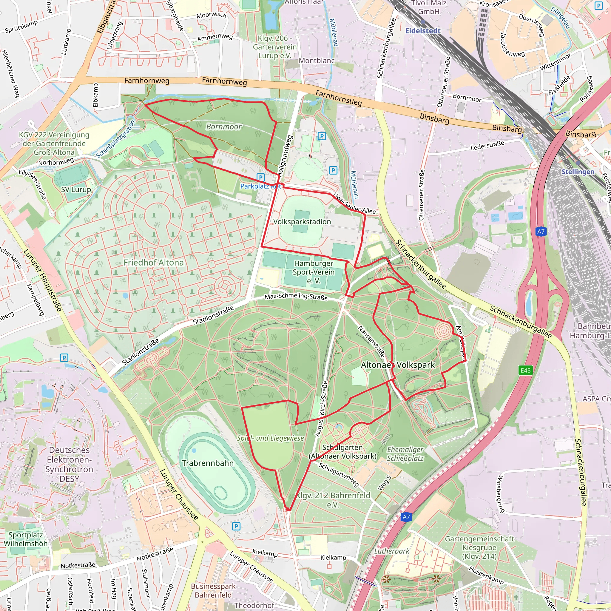 Bornmoor and Altonaer Volkspark Loop mobile static map