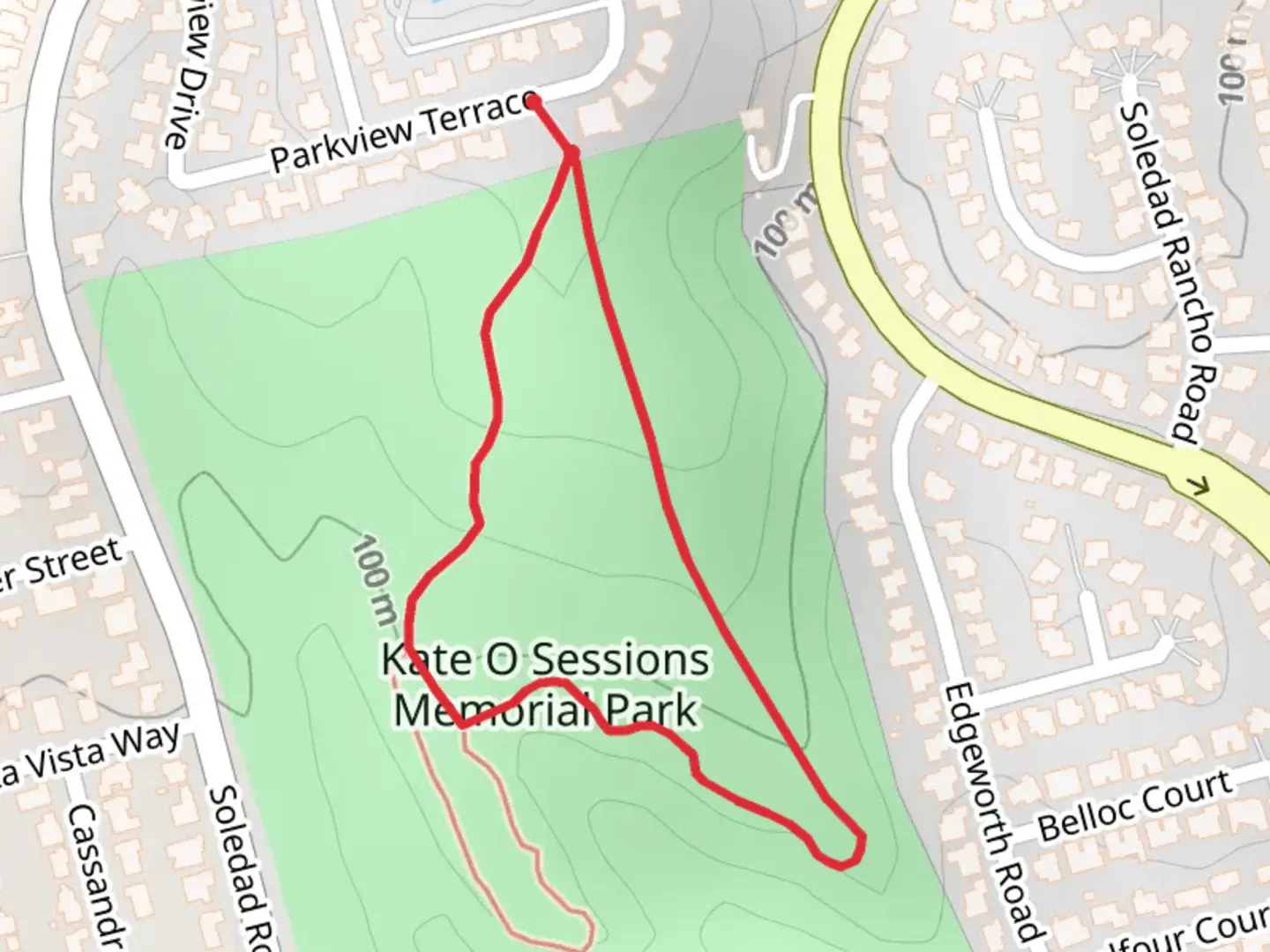 An image depicting the trail Kate O Sessions Memorial Park Loop and its surrounding area.
