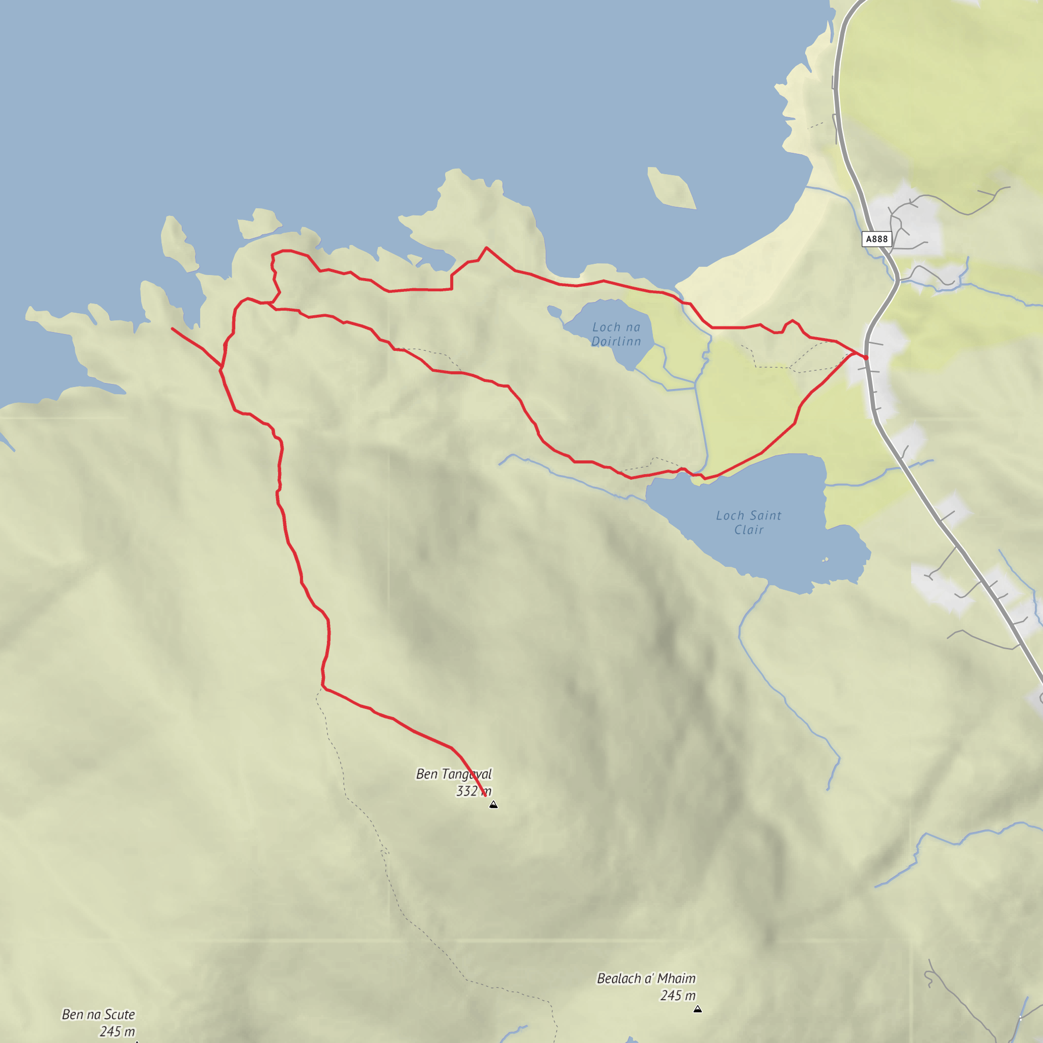 Loch Saint Clair, Dun Ban, Ben Tangaval and Loch na Doirlinn Loop mobile static map