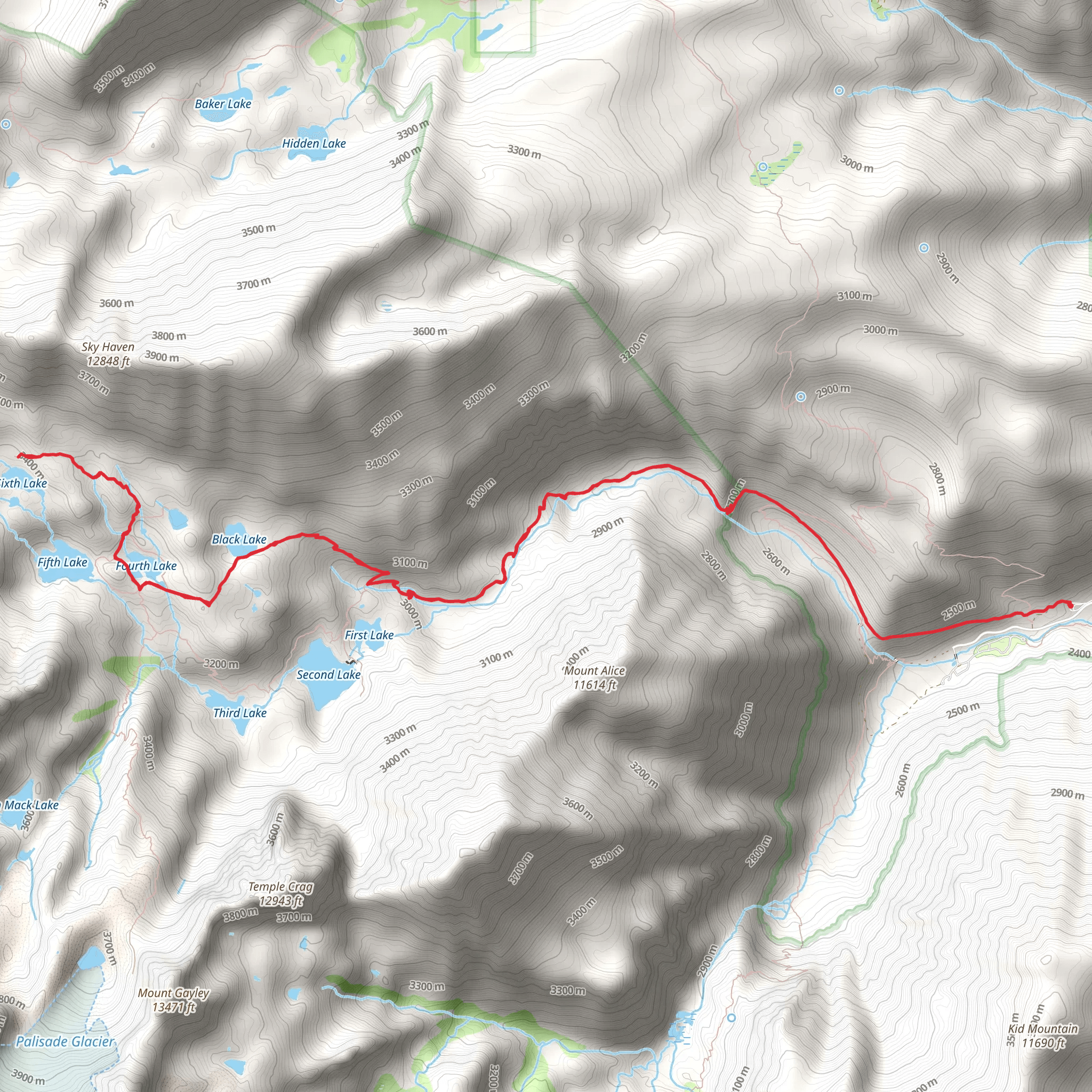 Sixth Lake and Black Lake via North Fork Big Pine Creek Trail mobile static map