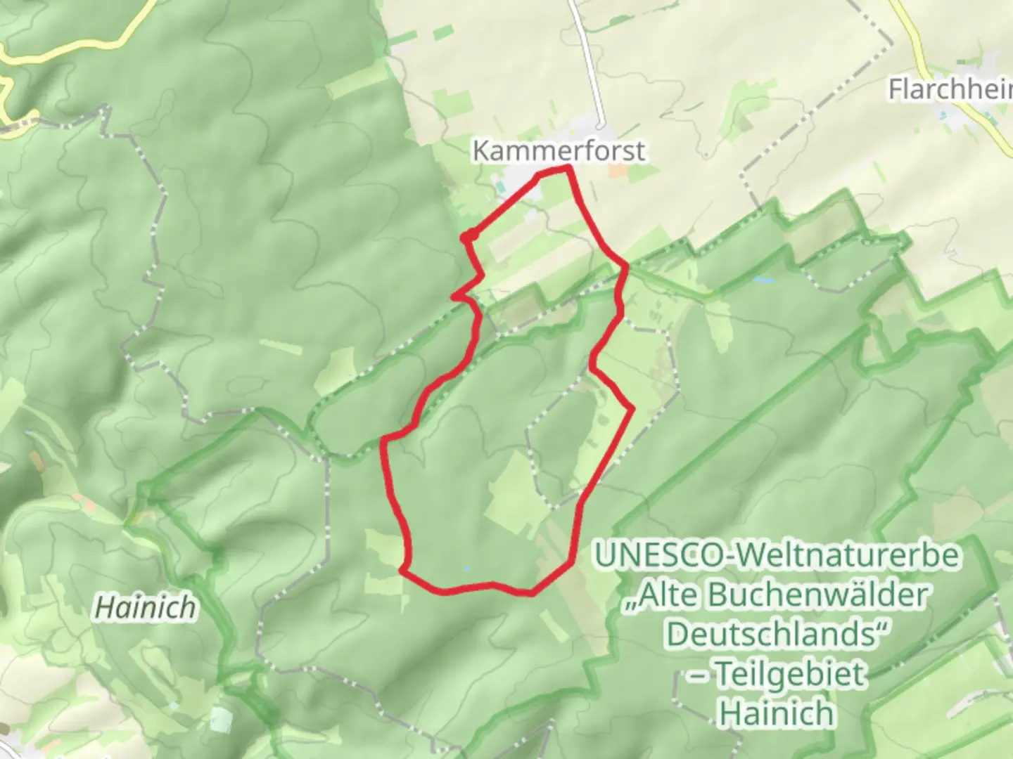 An image depicting the trail Betteleichenweg and Saugraben Weg and its surrounding area.