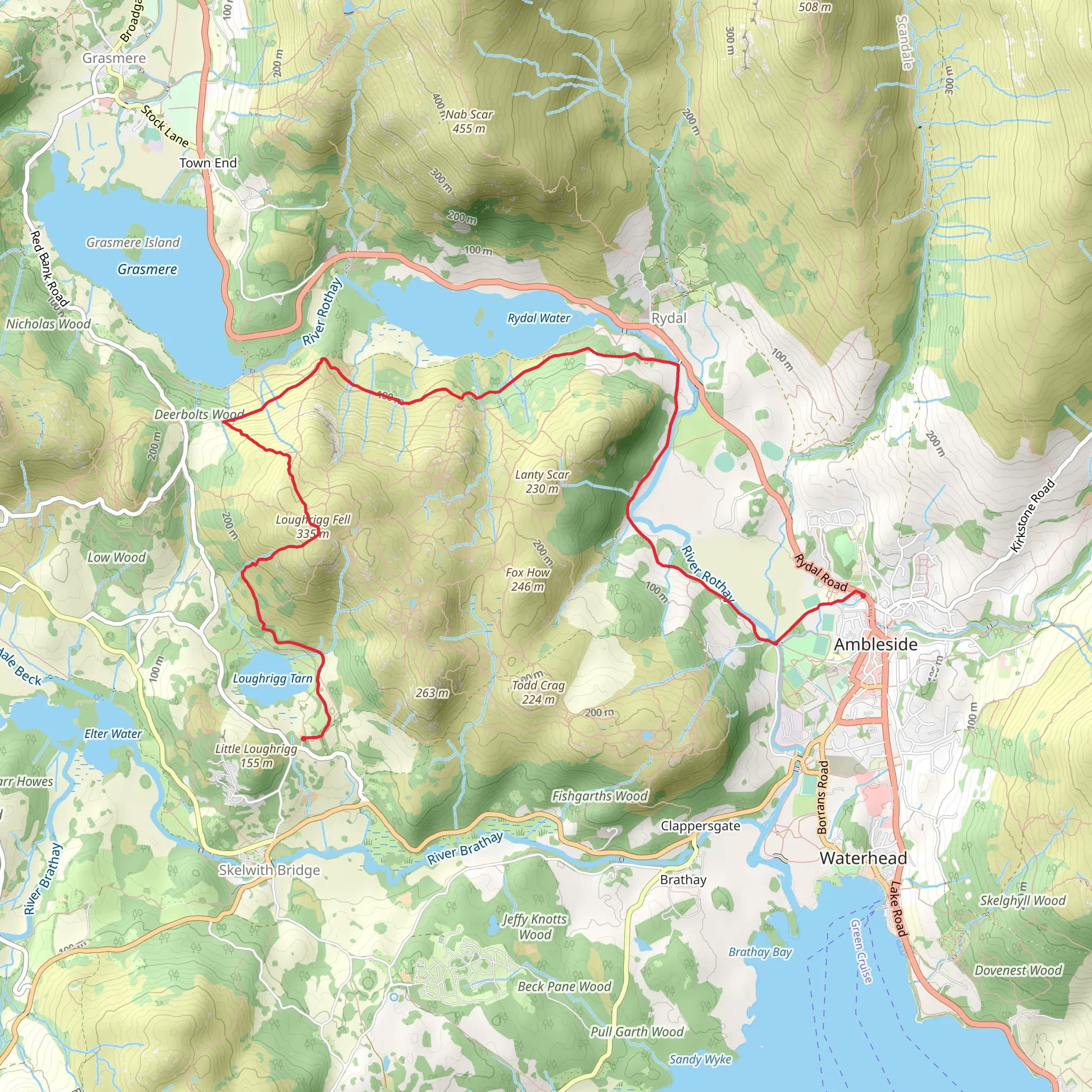 Ambleside to Loughrigg Tarn Loop mobile static map