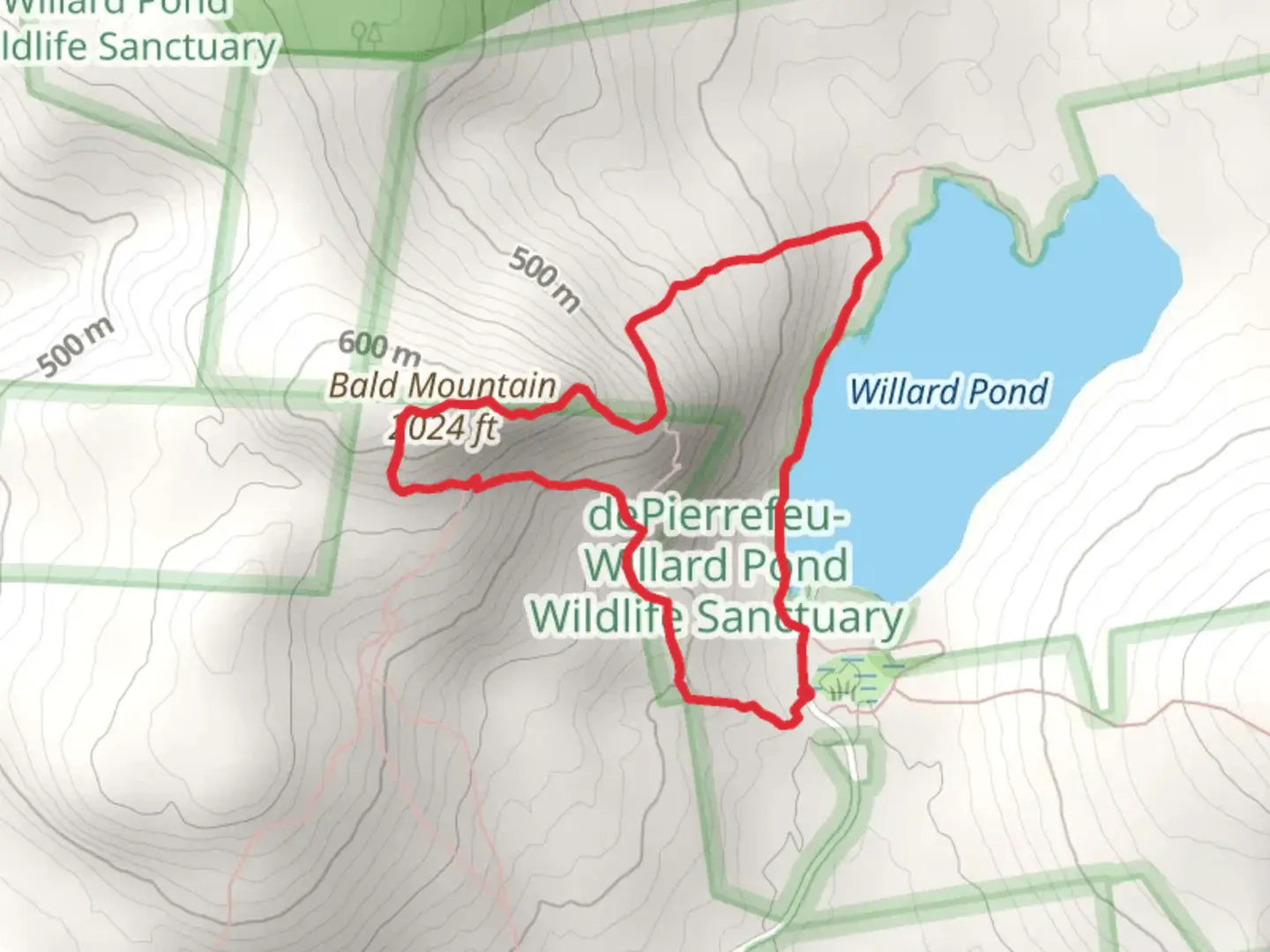 An image depicting the trail Bald Mountain Loop via Willard Pond and its surrounding area.