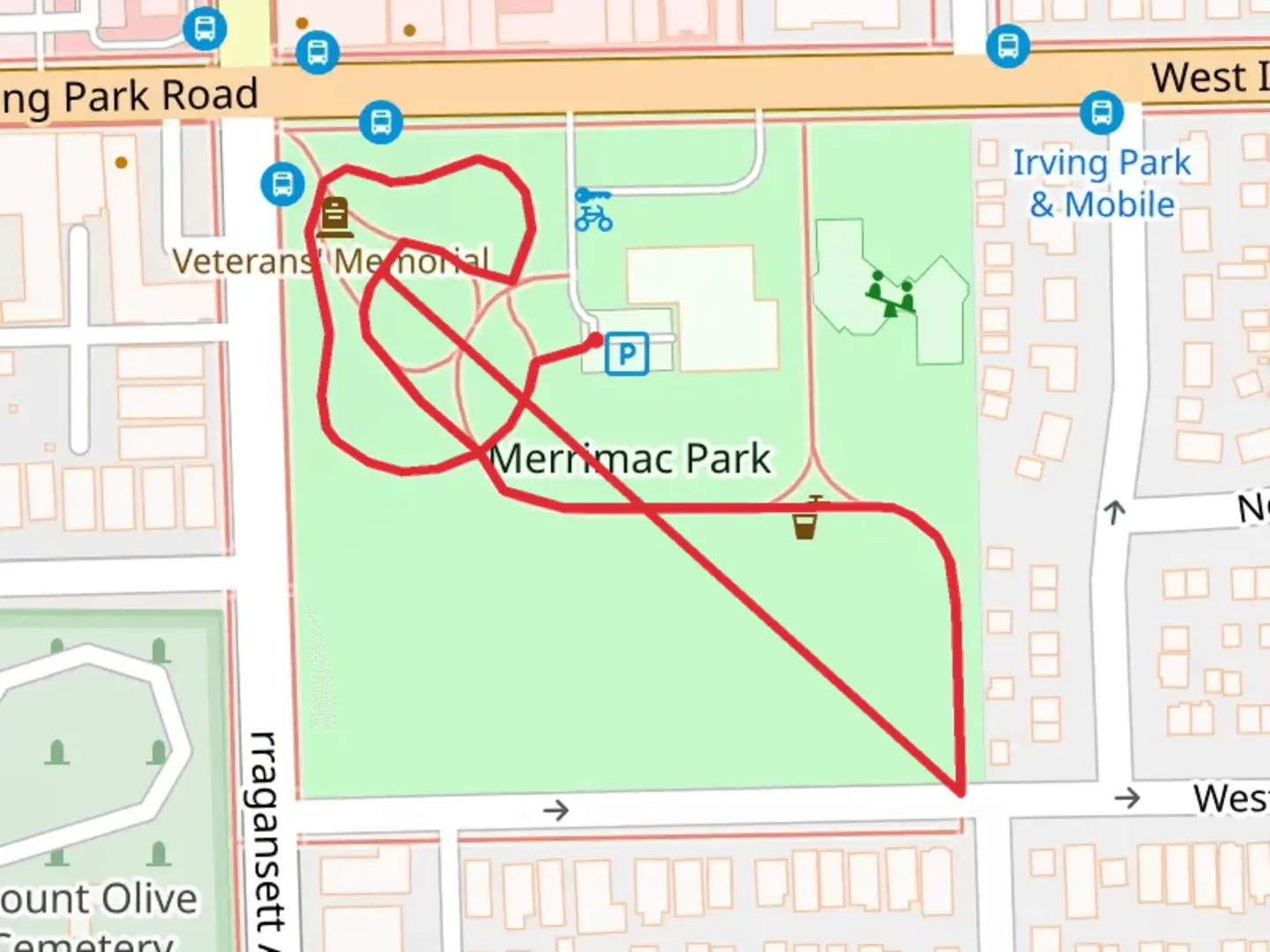 An image depicting the trail Merrimac Park Loop and its surrounding area.