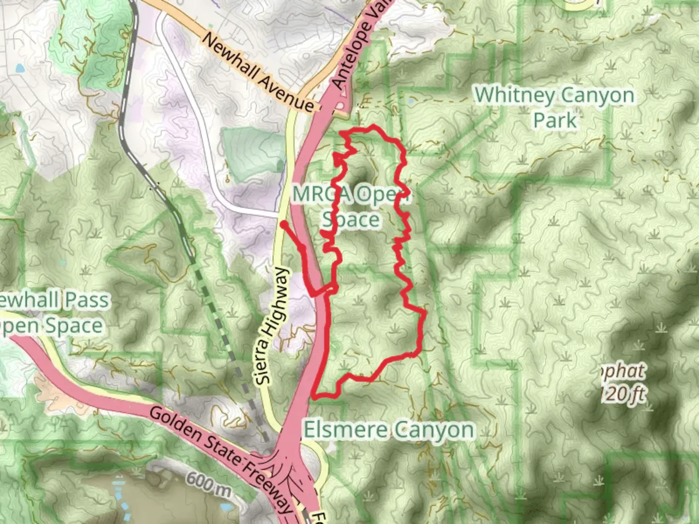 An image depicting the trail Oil Well and Elsmere Canyon Road Loop and its surrounding area.