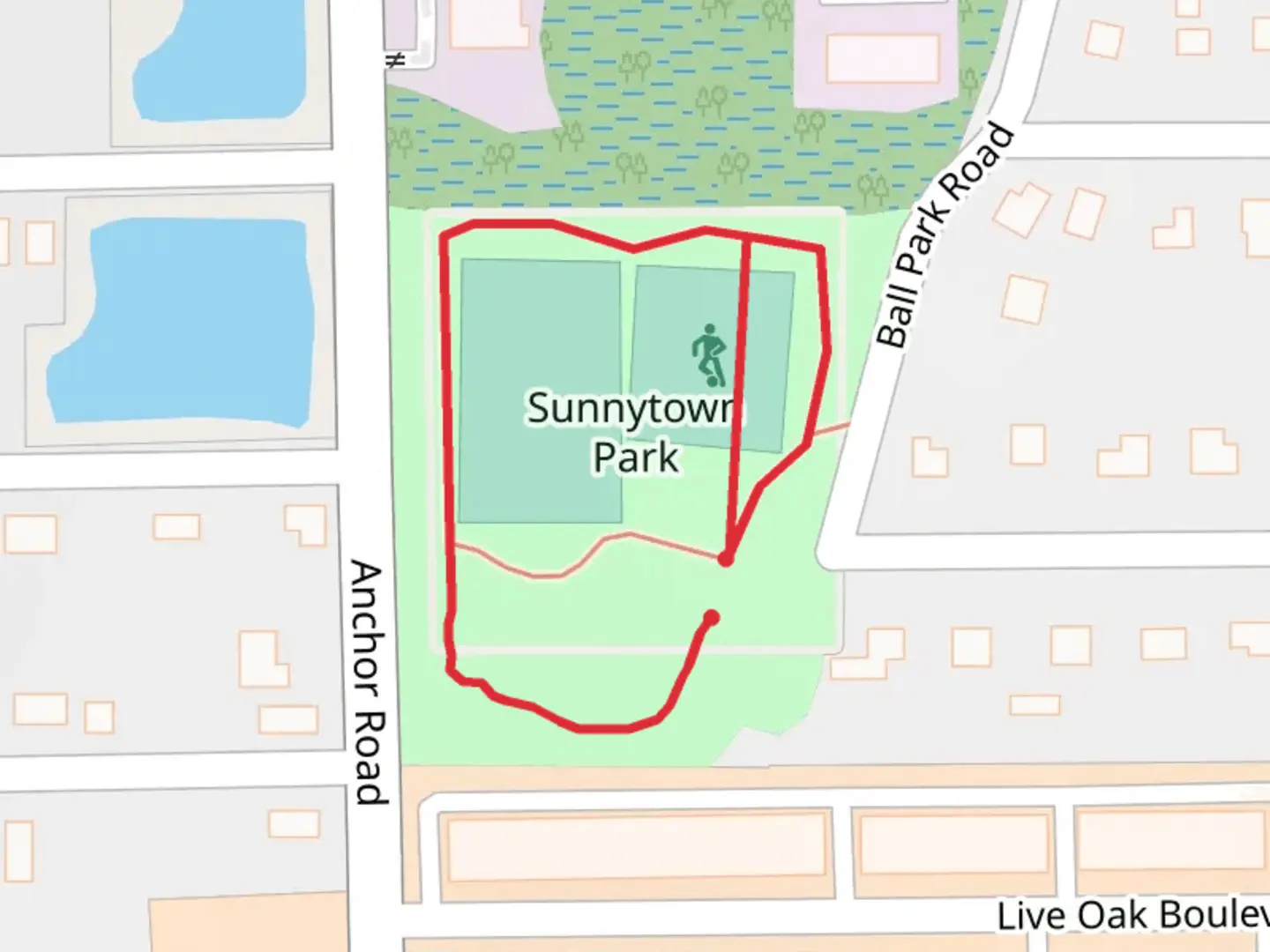 An image depicting the trail Sunnytown Park Loop and its surrounding area.