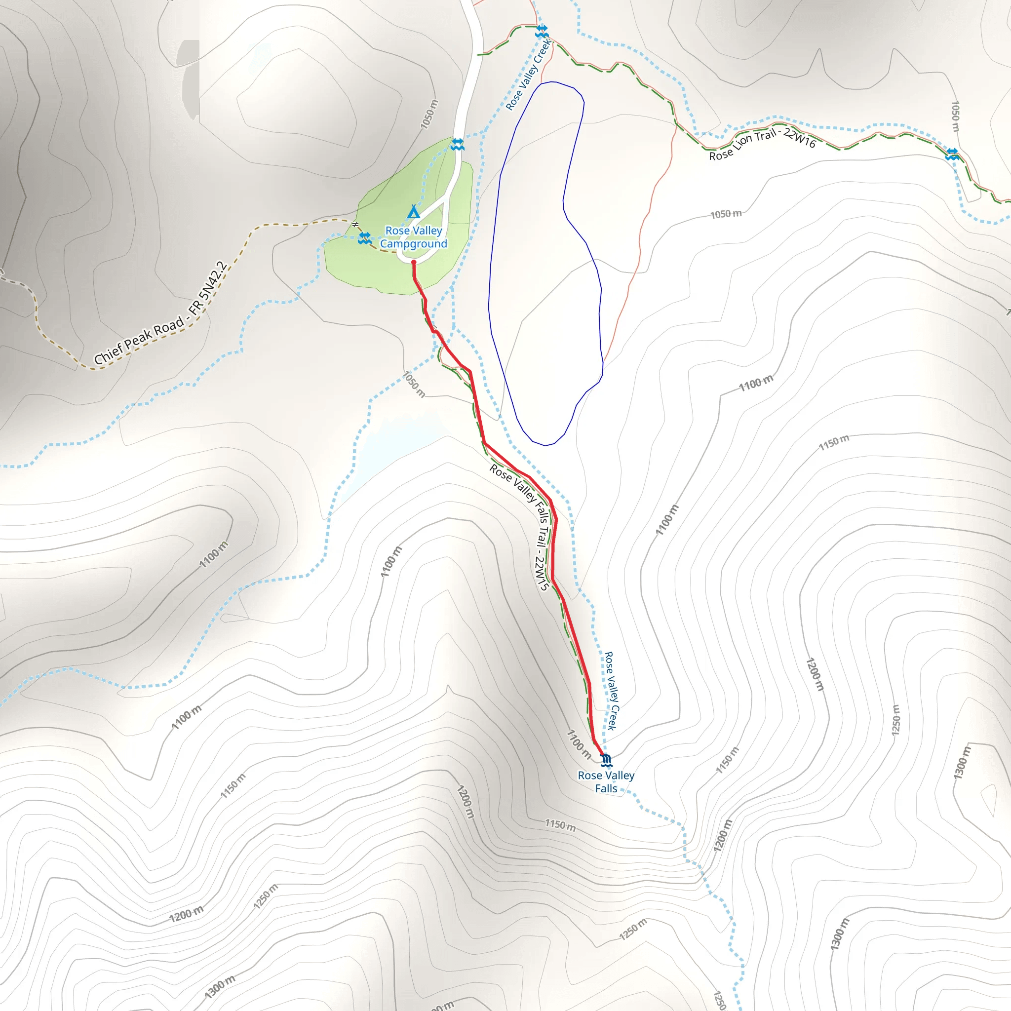 Rose Valley Falls Trail from Rose Valley Campground mobile static map