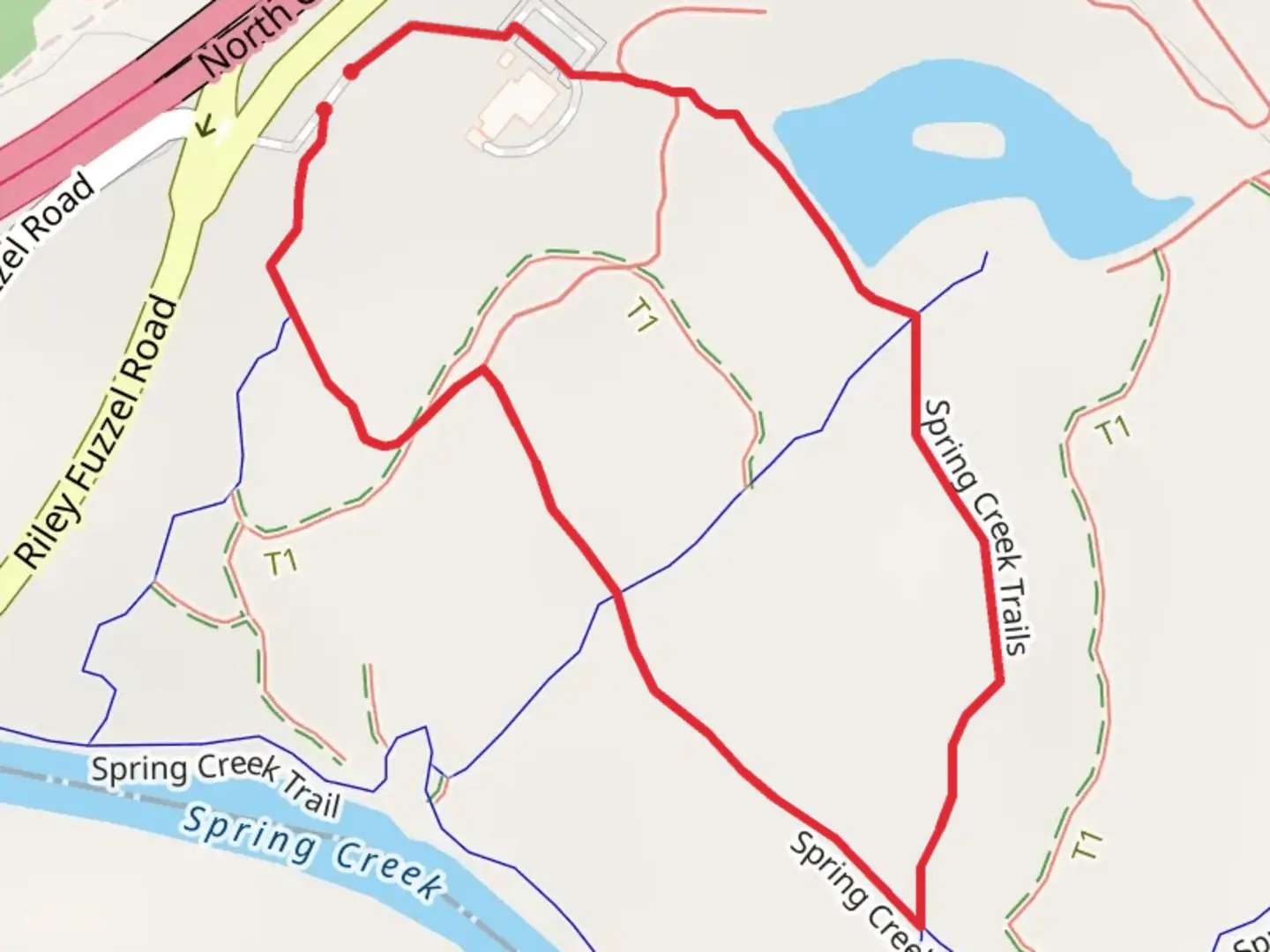 An image depicting the trail Spring Creek Loop Trail - Short and its surrounding area.