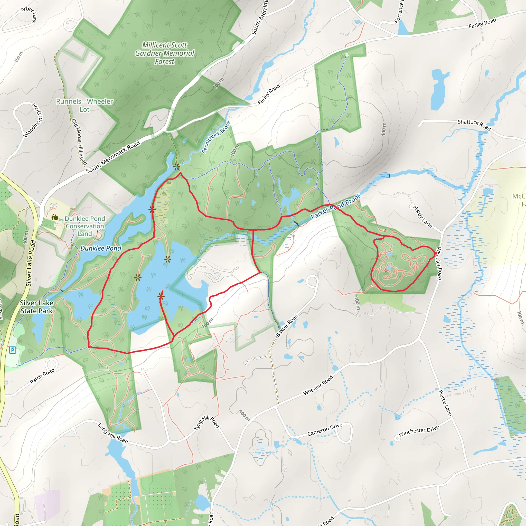 Parker Pond and Muddy Brook via Wind Mill Hill mobile static map