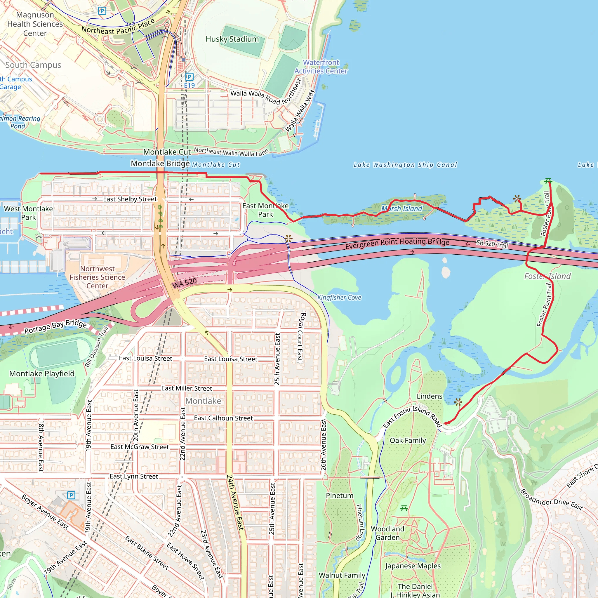 Foster Point Trail and Arboretum Waterfront Trail mobile static map
