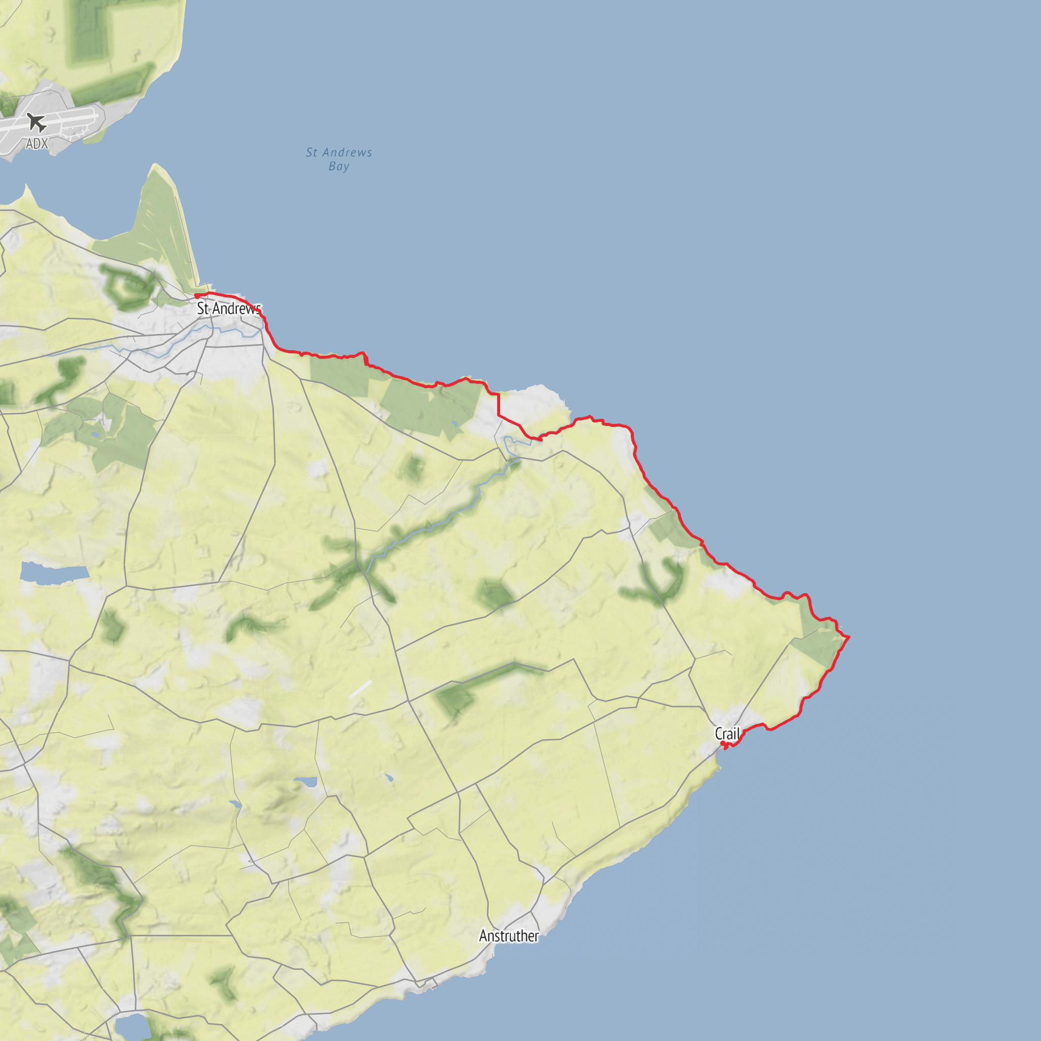 Crail to St Andrew via Fife Ness, Babbet Ness, Kinkell Ness and St Andrews mobile static map