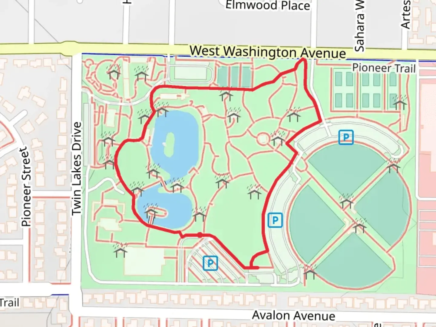 An image depicting the trail Lorenzi Park Loop and its surrounding area.