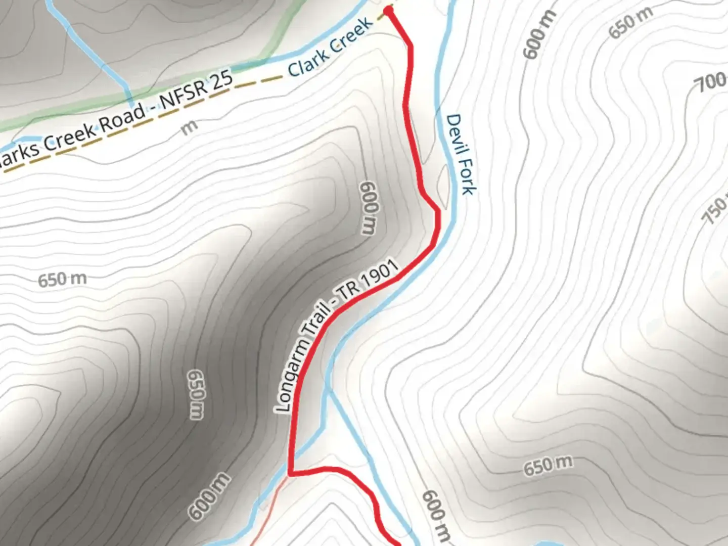 An image depicting the trail Devil Fork and its surrounding area.