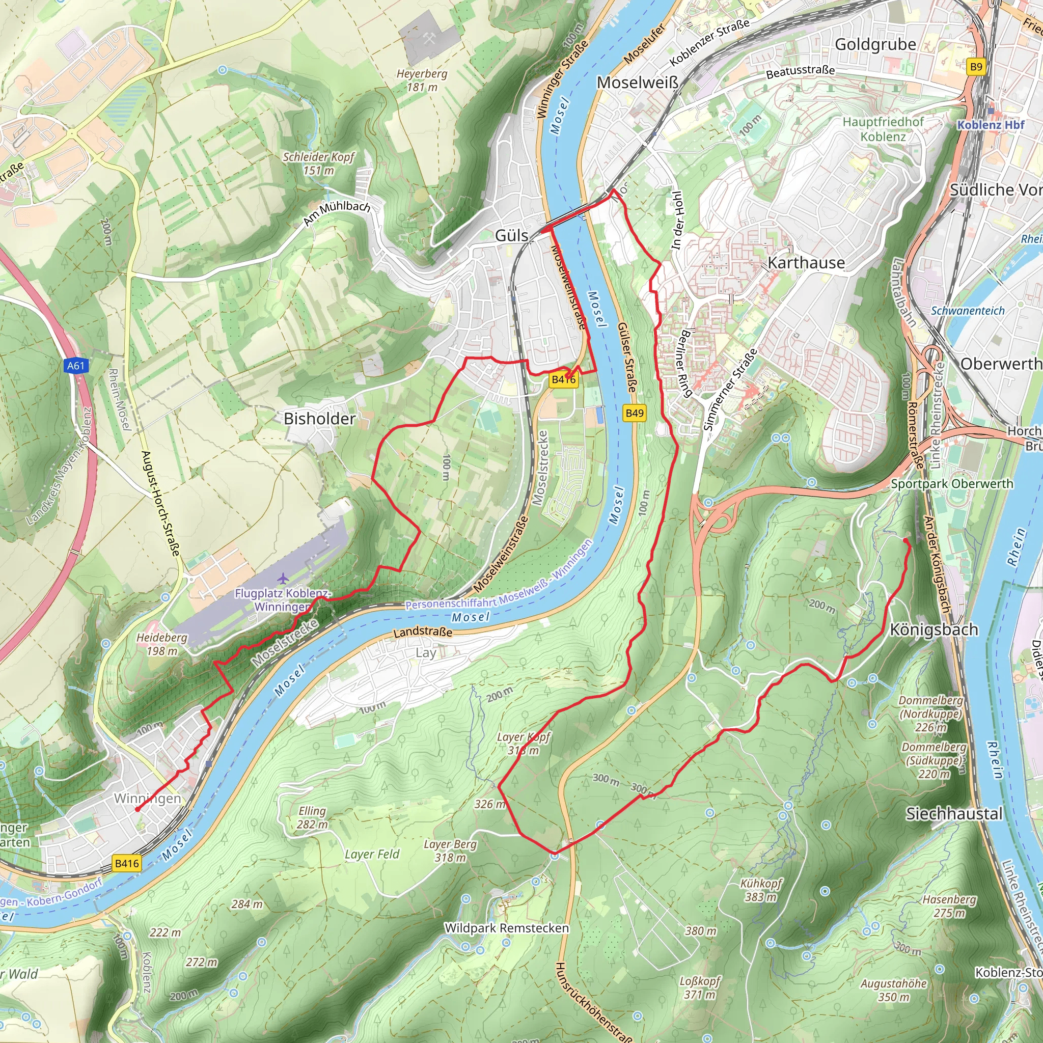 Winningen to Rittersturz Walk mobile static map