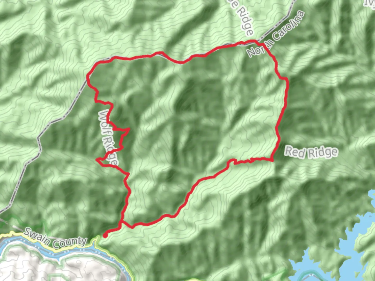 An image depicting the trail Wolf Ridge Trail, Appalachian Trail and Twentymile Trail and its surrounding area.