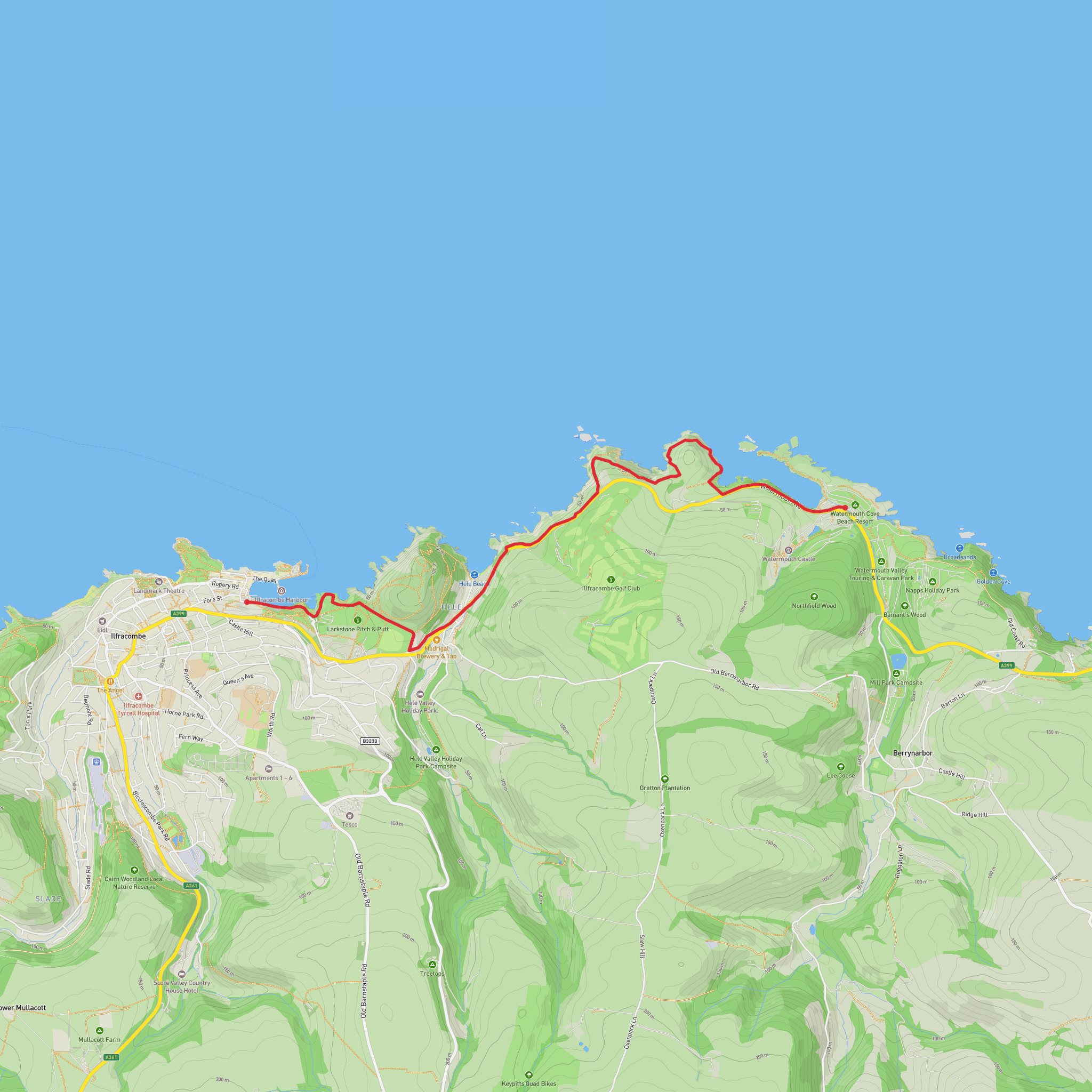 Ilfracombe to Watermouth mobile static map