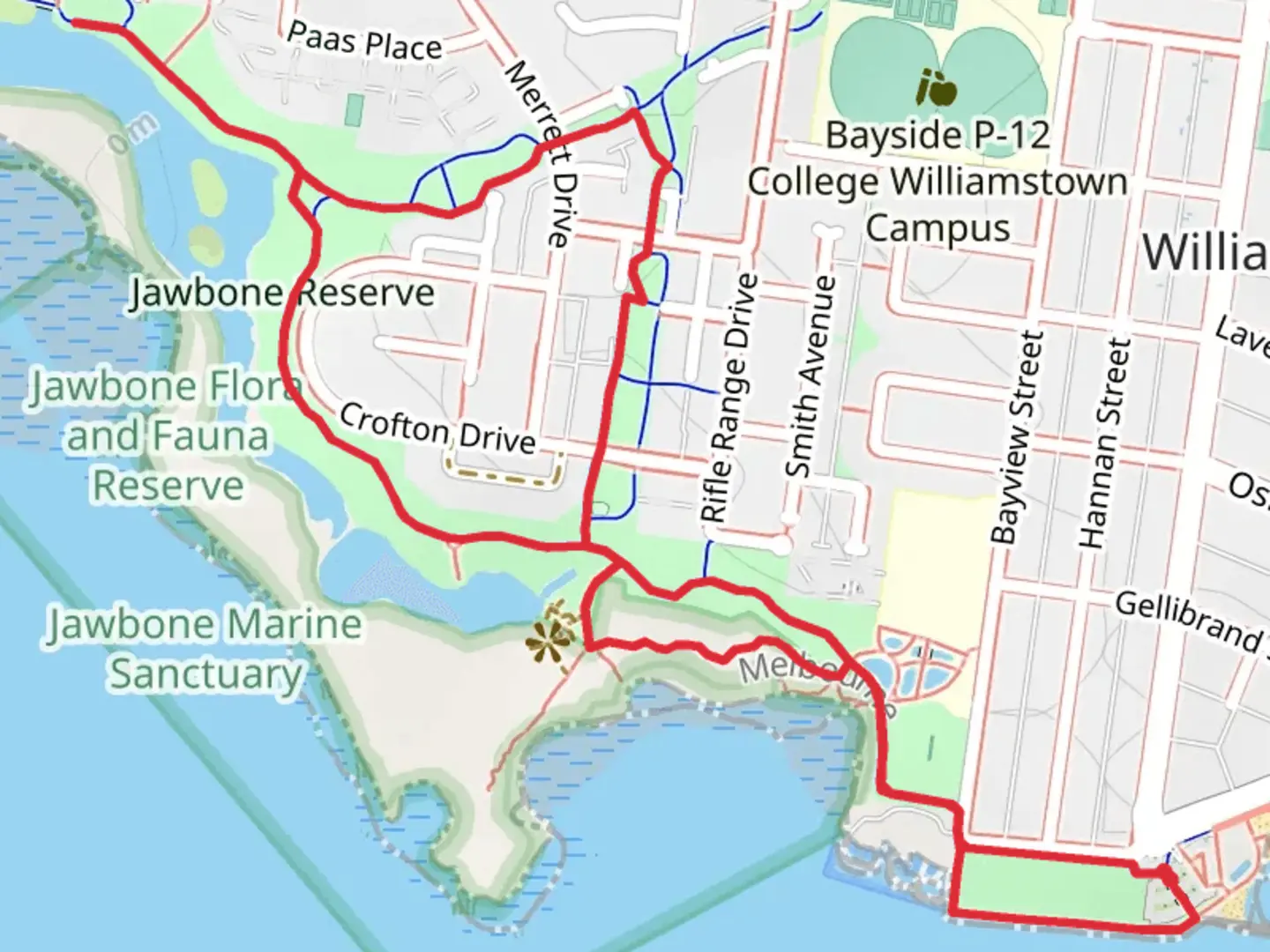 An image depicting the trail Jawbone Foreshore Walk and its surrounding area.