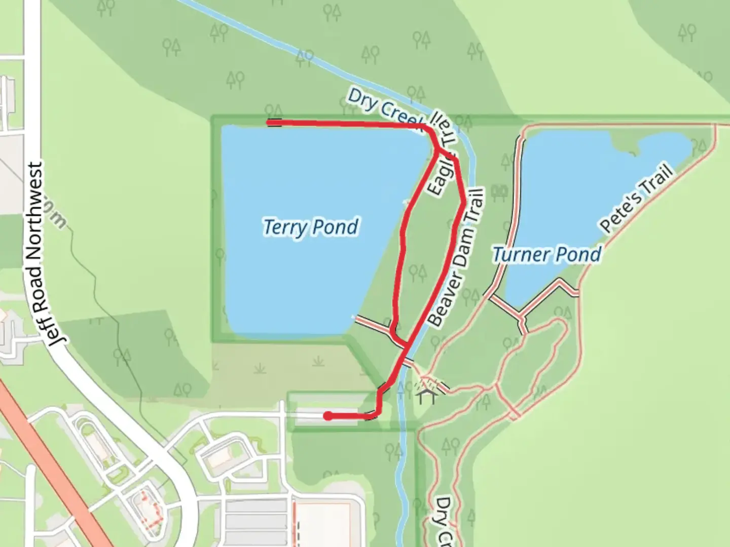 An image depicting the trail Terry Pond and Dry Creek Loop and its surrounding area.
