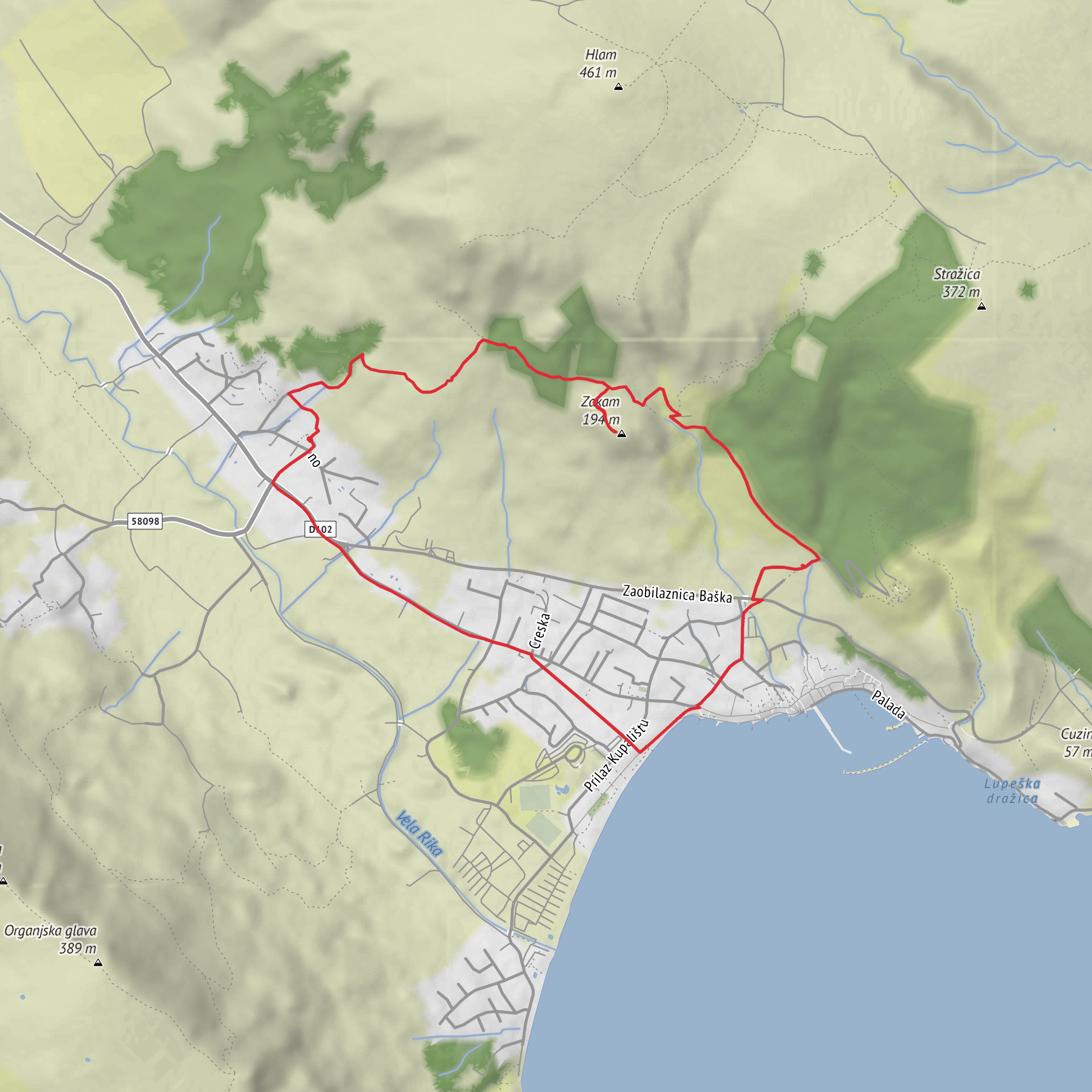Baška Tablet to the Zakam Peak and Bascanska draga mobile static map